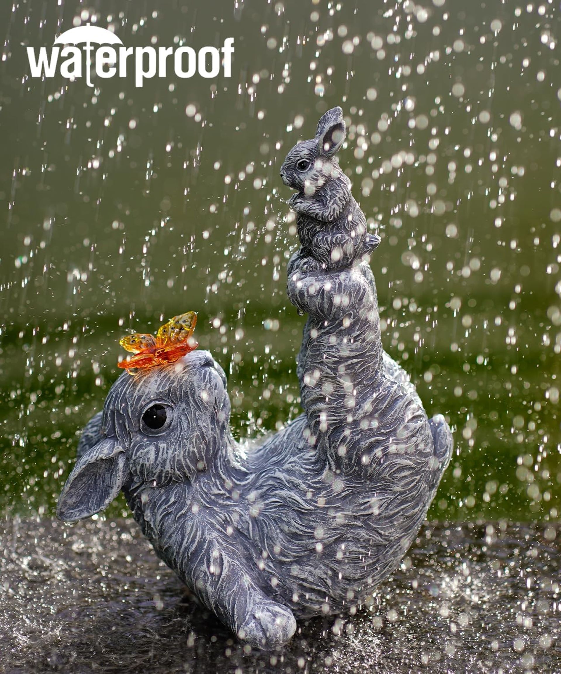 Solar Rabbit Handstand Mother & Son Garden Statue Waterproof Resin Figuri