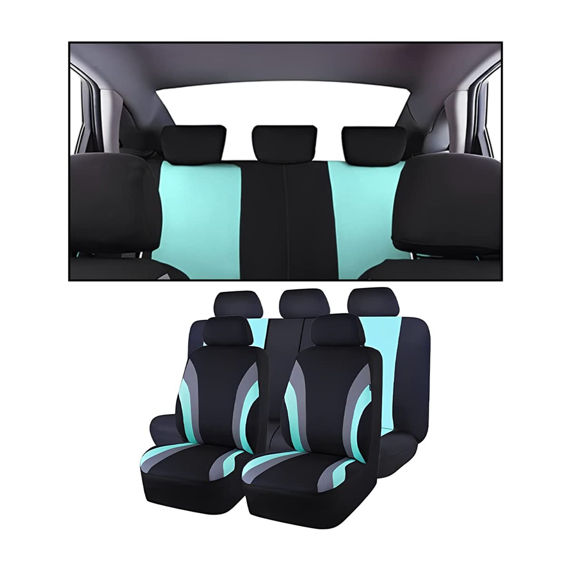 9 Piece Universal Car Seat Covers Full Set with Airbag Compatible Design - Mint Green Interior Protectors