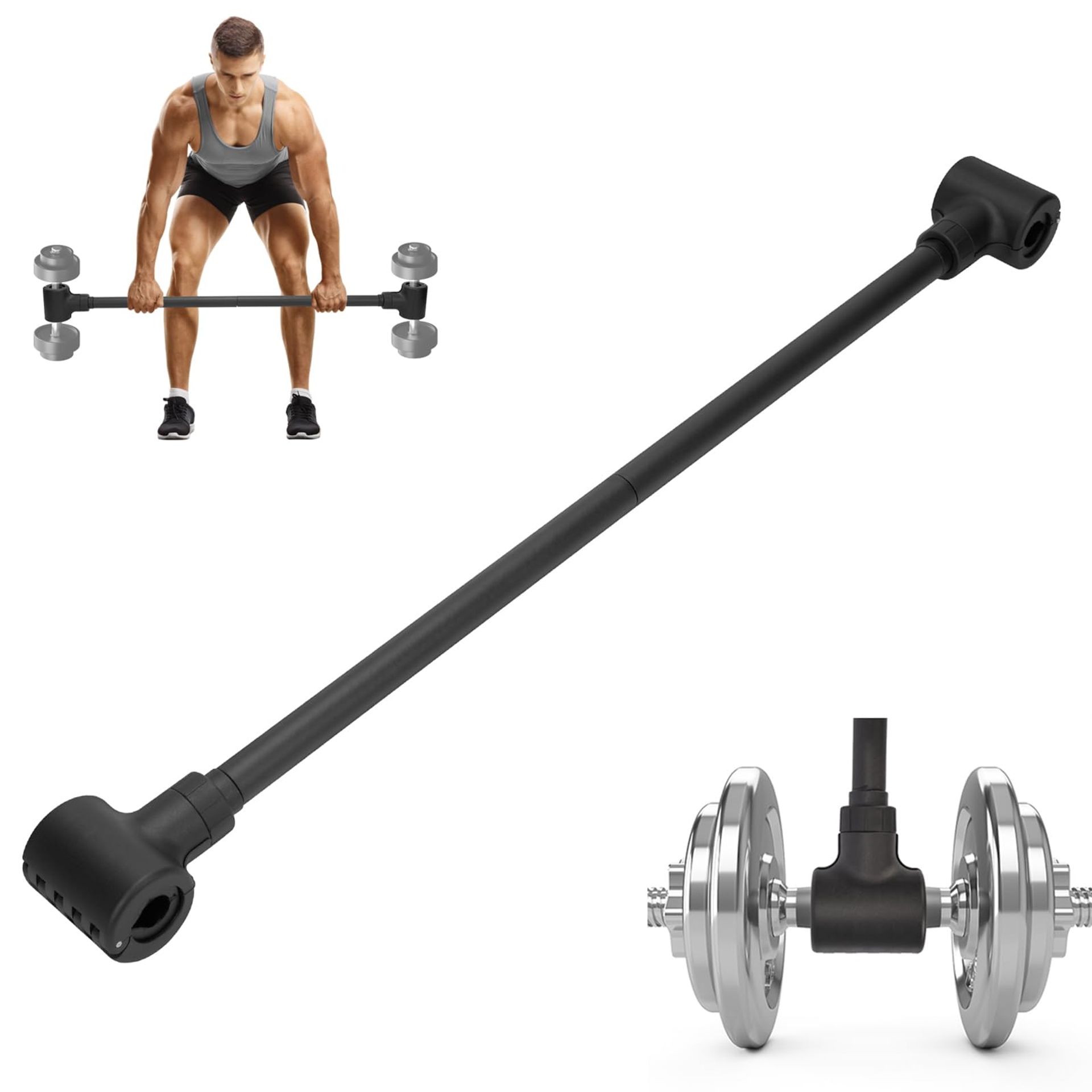 Dumbbell to Barbell Converter Bar 102cm, 80kg Capacity, Steel Weight Training Bar for Home Gym