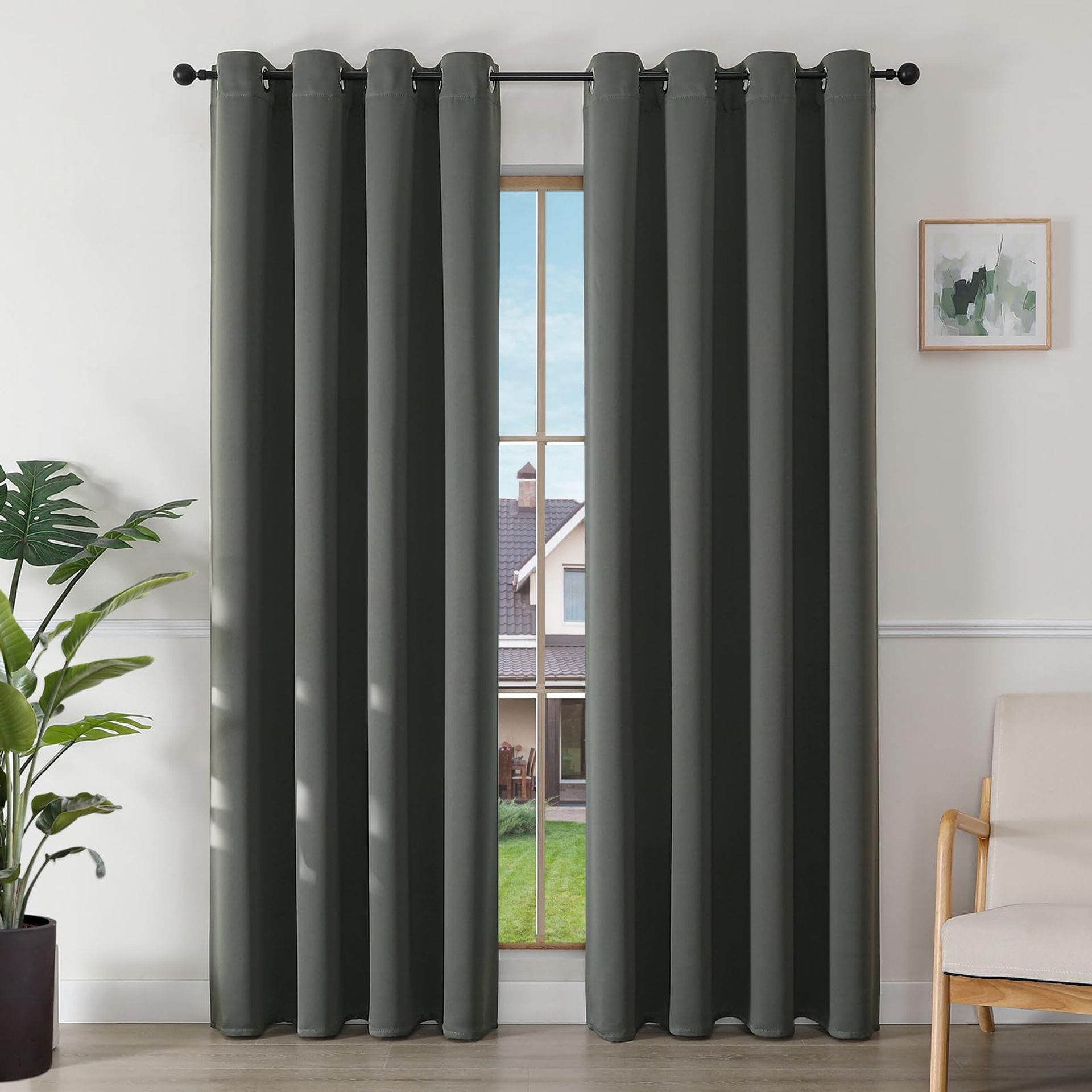Blackout Curtains 52 x 84in, Thermal Insulated Eyelet Drapes for Bedroom, Energy-Saving Room Darkening Panels - Dark Grey, Set of 2