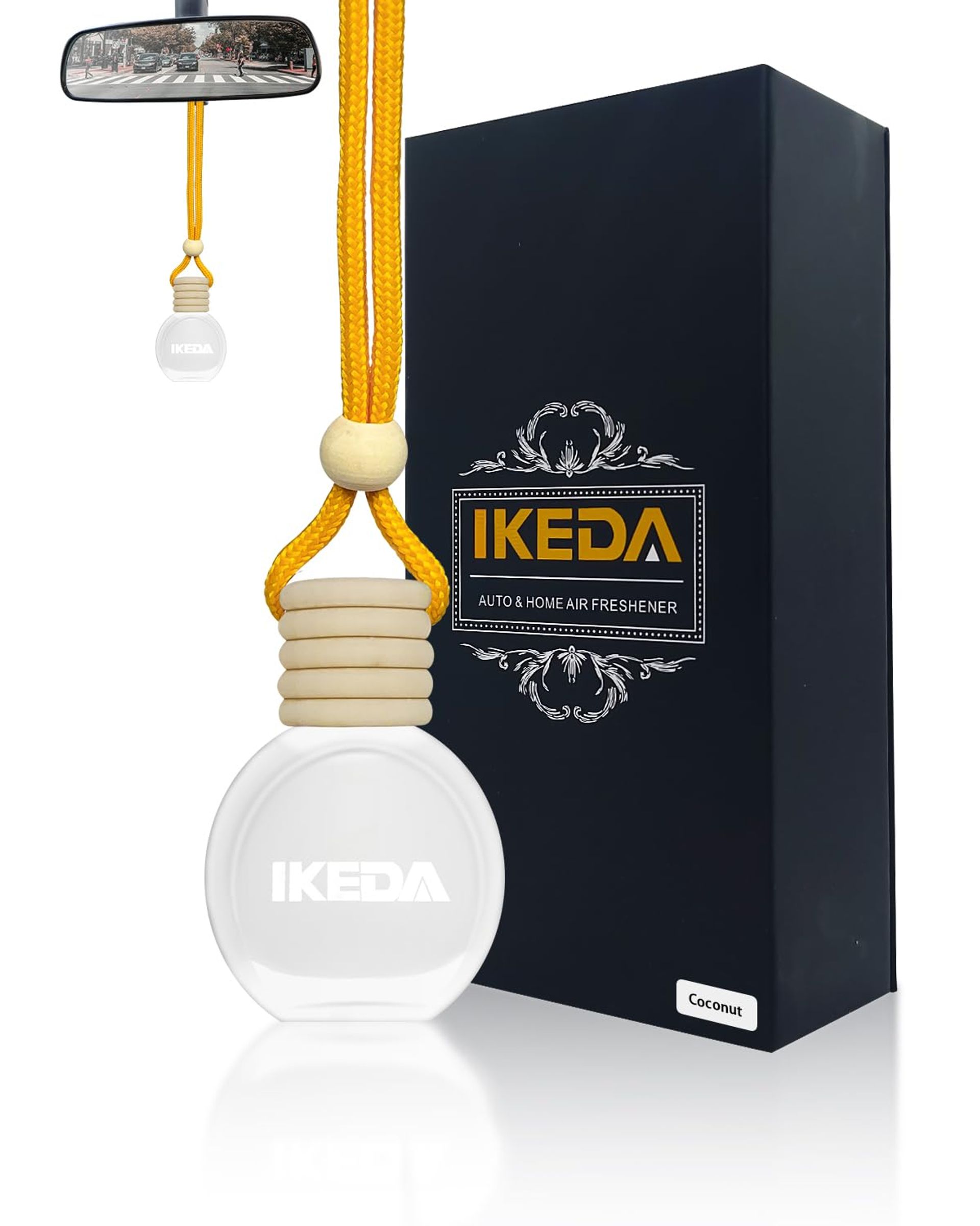Ikeda Coconut Car Air Freshener | Long-Lasting Auto Perfume Diffuser with Real Oil | Odour Eliminator