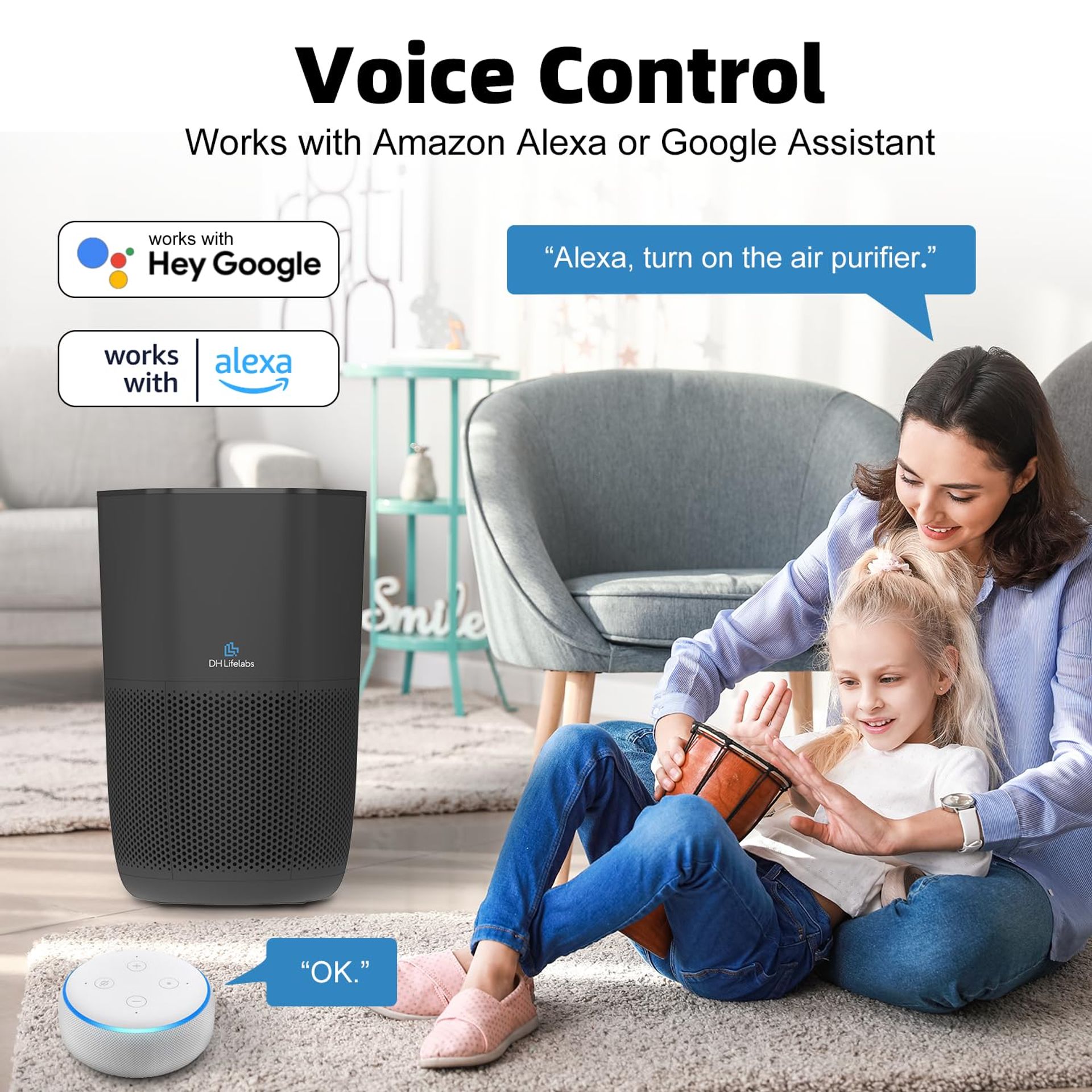 DH Lifelabs Air Purifiers For Home, H13 HEPA Filter Air Ionizers