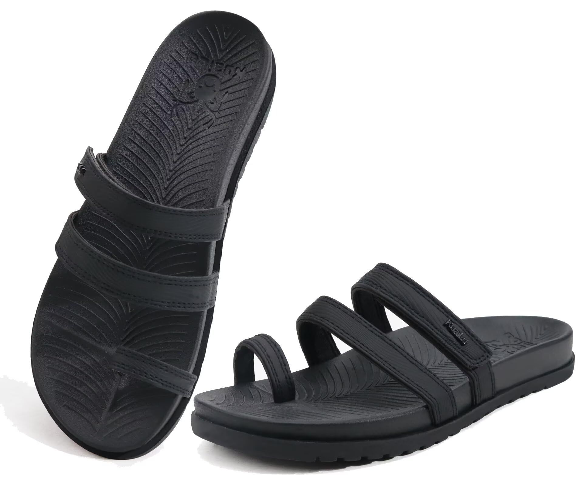 KuaiLu Women's Black Slides with Arch Support & Yoga Mat Cushion - Size 6.5