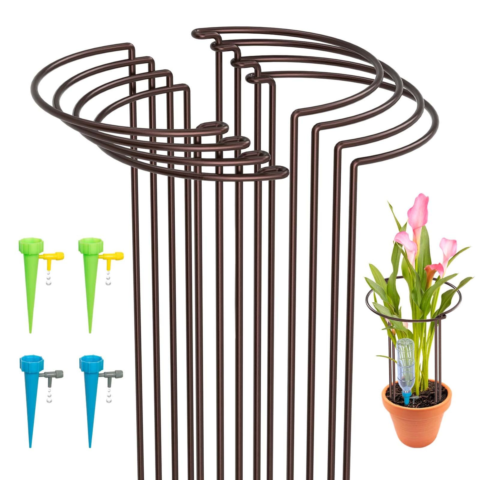 6 Pack Tall Metal Plant Support Stakes Half Round Garden Flower Hoops for Peonies, Hydrangea & Tomato - Green 60x25cm