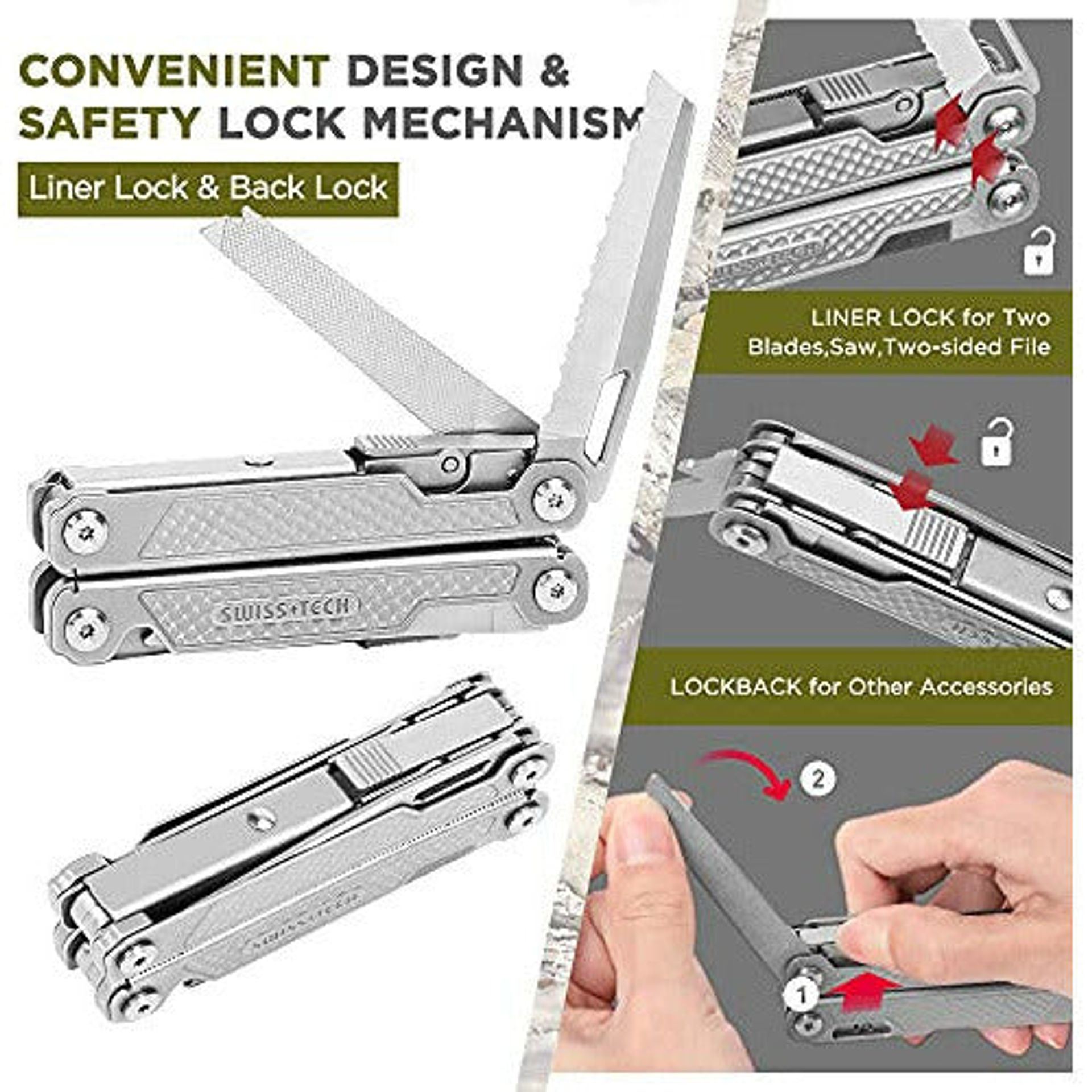 Swiss Tech Multifunctioneel Gereedschap, 16 In 1 Multifunctionele Tang Opvouwbaar Met Draagtas Op De Camping Schaar Zaag Flesopener Schroevendraaier Voor Buiten Repareren Wandelen Picknick 789195088