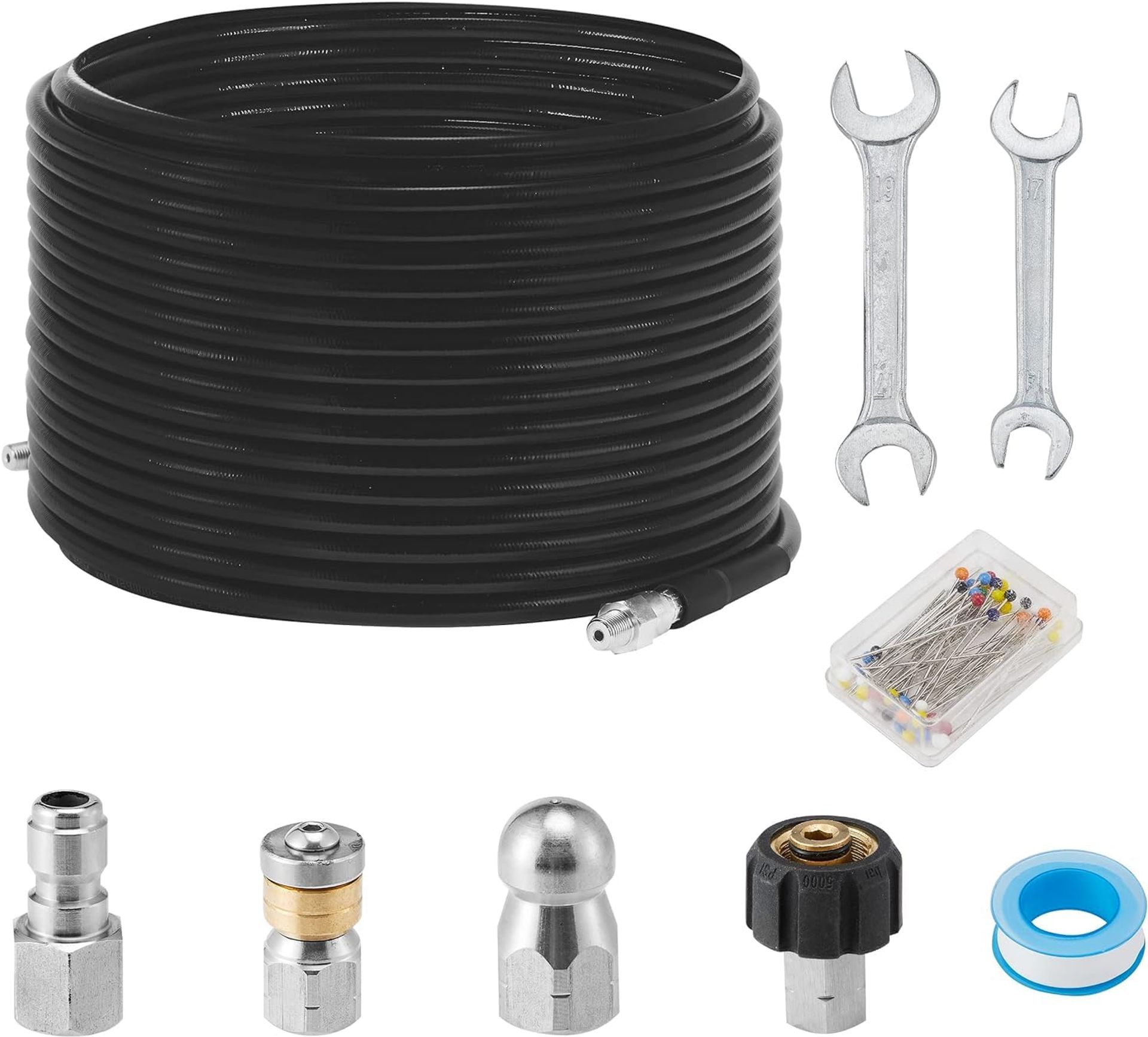 High-Pressure Sewer Jetter Kit with 100ft Hose & Rotating Nozzle - Ideal for Deep Cleaning