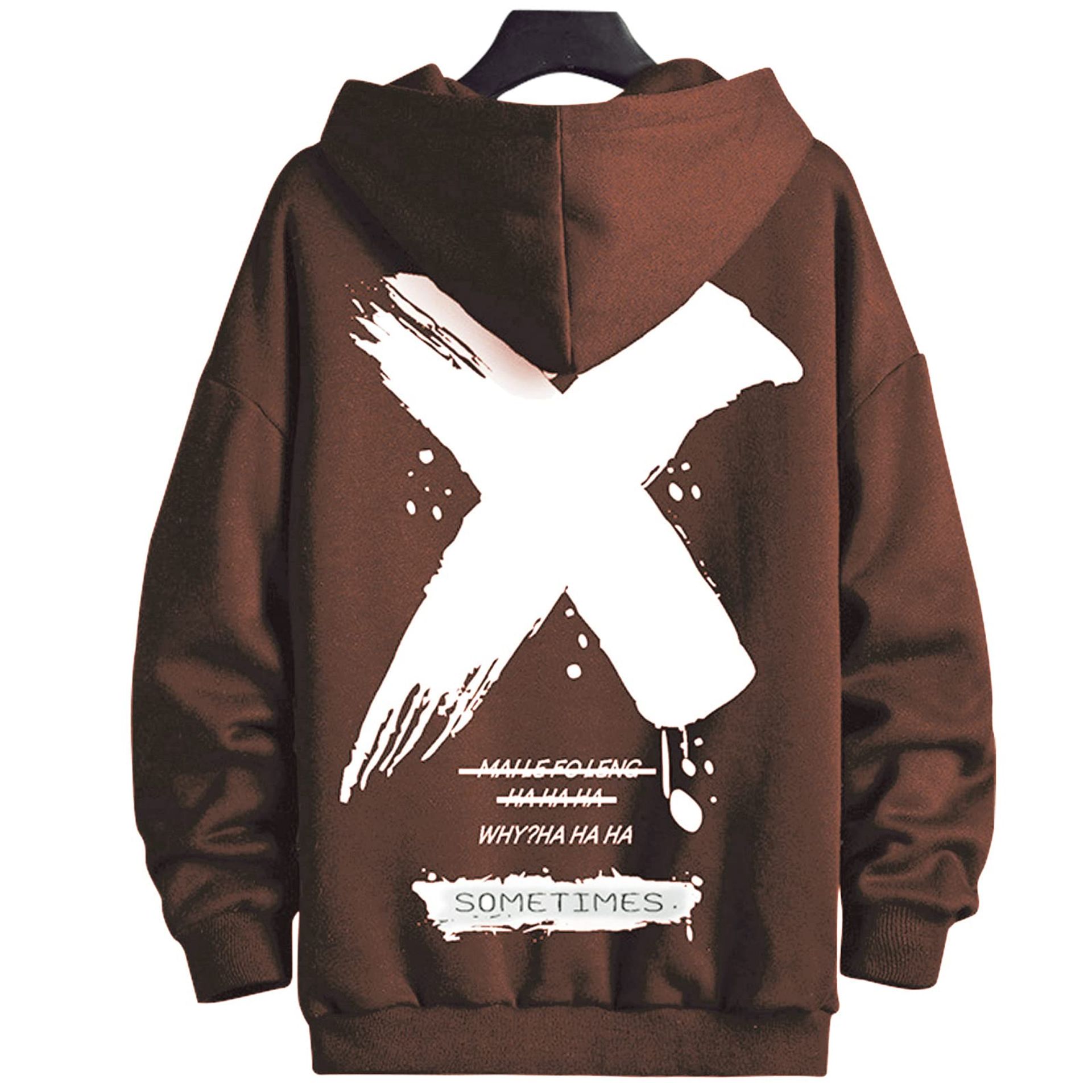 Men's Letter Print Hoodie Casual Pullover Comfortable Sports Sweater - Brown 3XL