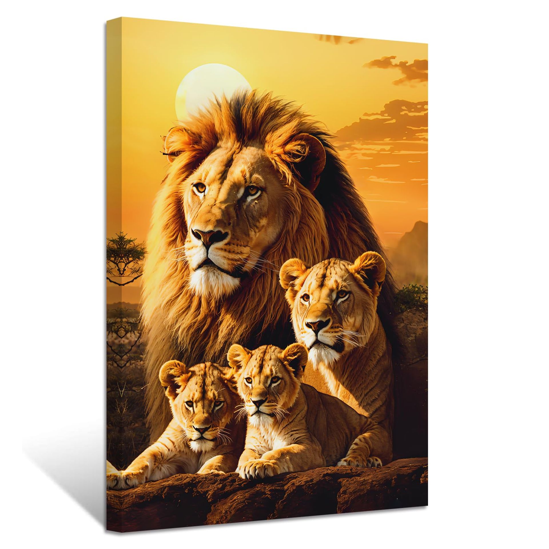 ZXHYWYM Lion Canvas Wall Art Lion Family Picture Prints Lion and Lioness Paintings Wild Animals Artwork Home Decor Framed(3, (12.00" x 18.00"))