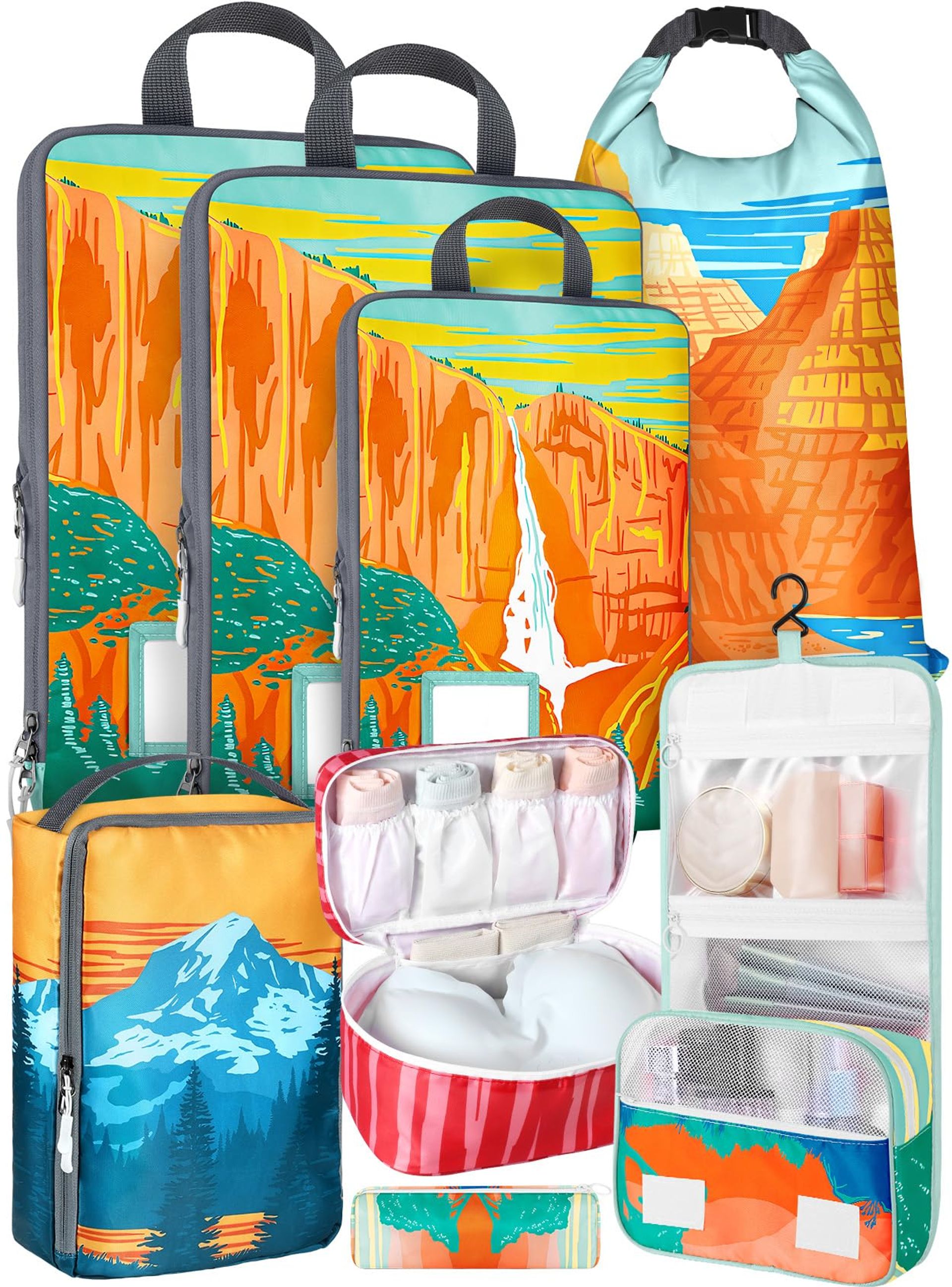 8-Piece Compression Packing Cubes & Travel Bags Set - Waterproof Organisers for Women & Girls