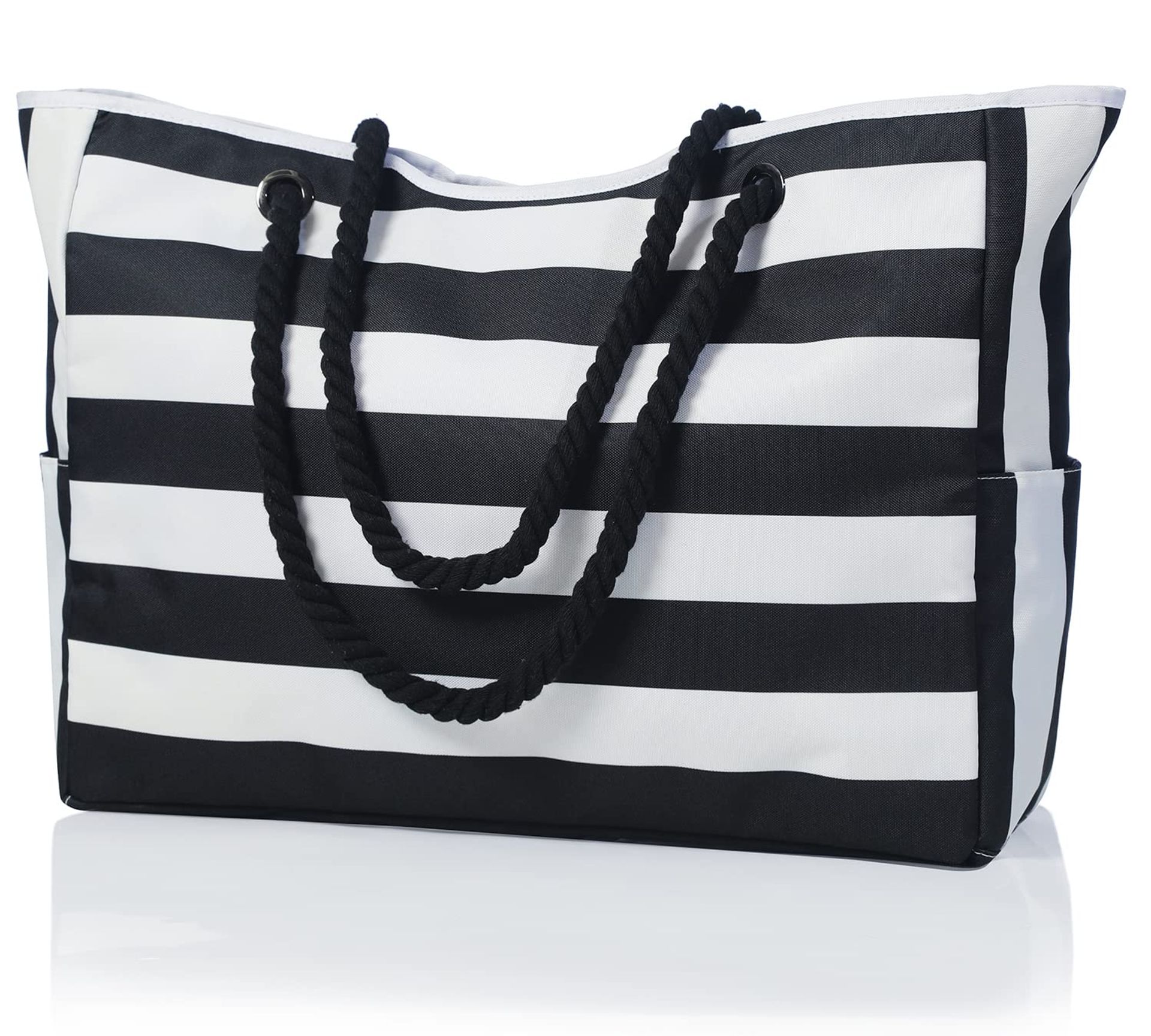 Large Waterproof Beach Tote Bag with Multiple Pockets Travel Shoulder Handbag for Women Picnic Pool Holiday Use - Black XXL