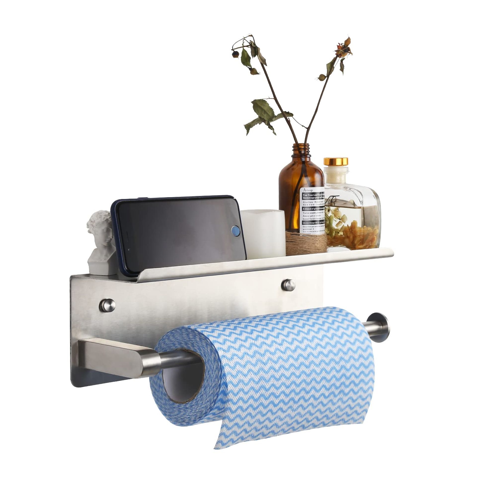 Stainless Steel Paper Towel Holder Wall Mount, Durable Brushed Nickel for Kitchen & Bathroom