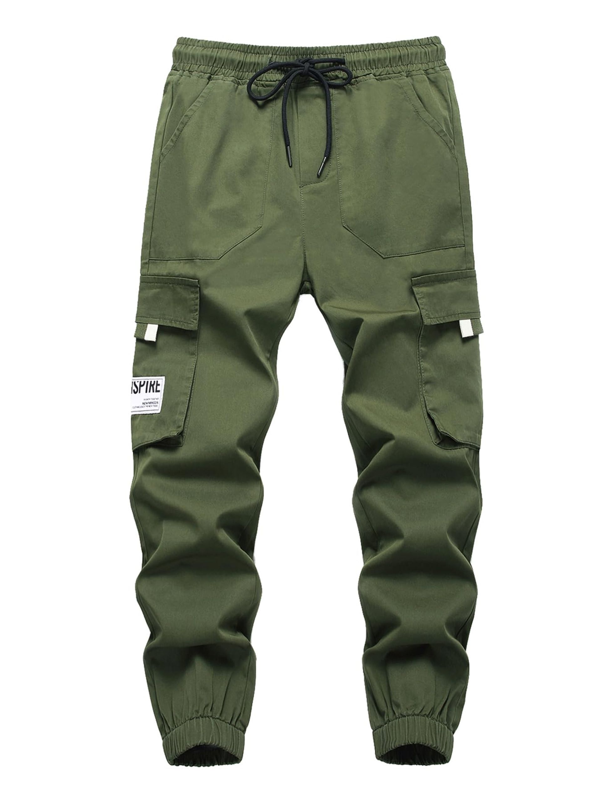 Boys Cargo Joggers Elastic Waist School Trousers with Multi Pockets - Army Green 7-8 Years