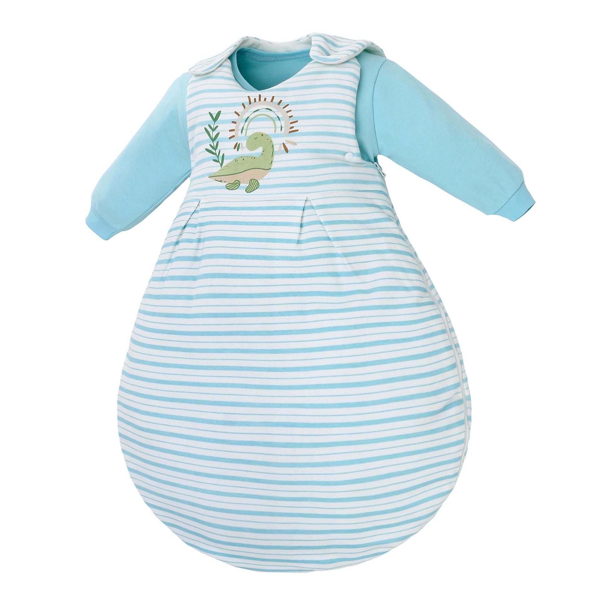 LAT Baby Sleeping Bag Winter 2 Pack - Tog 2.5 Baby Sleeping Bag with Press Studs - 100% Cotton Long Sleeve Wearable Blanket for Newborn Boys Girls 0-6 Months (Dinosaur Stripes, 3-6 Months)