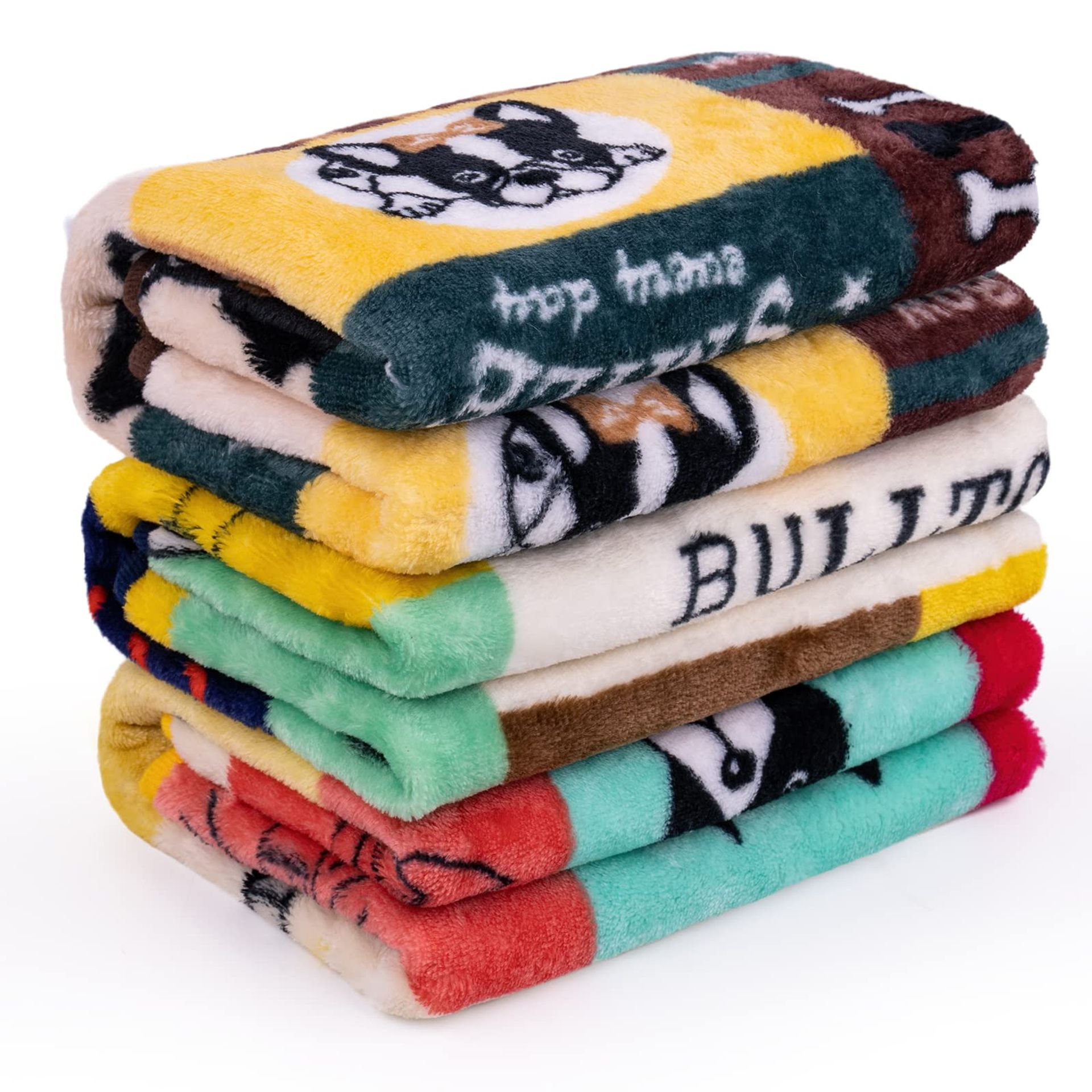 Cozy 3PCS French Bulldog Pattern Dog Blankets - Washable, Fluffy, Small Size