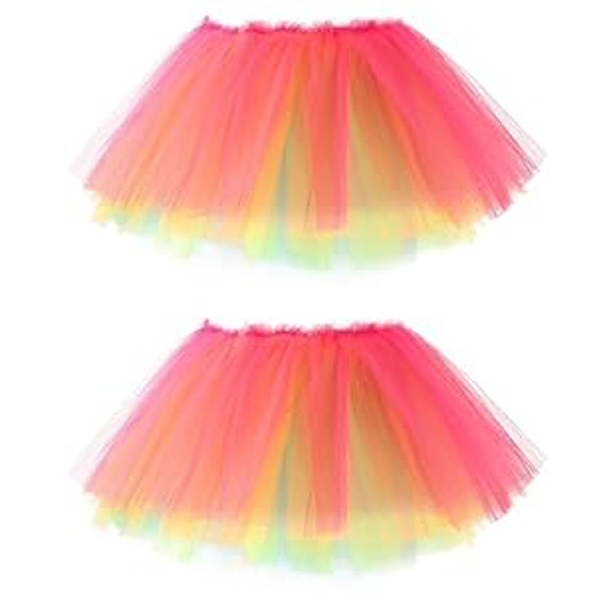 Colourful 5-Layer Tulle Tutu Skirts for Women & Teens - Perfect for Festivals & Costumes (2 Pack) Rainbow