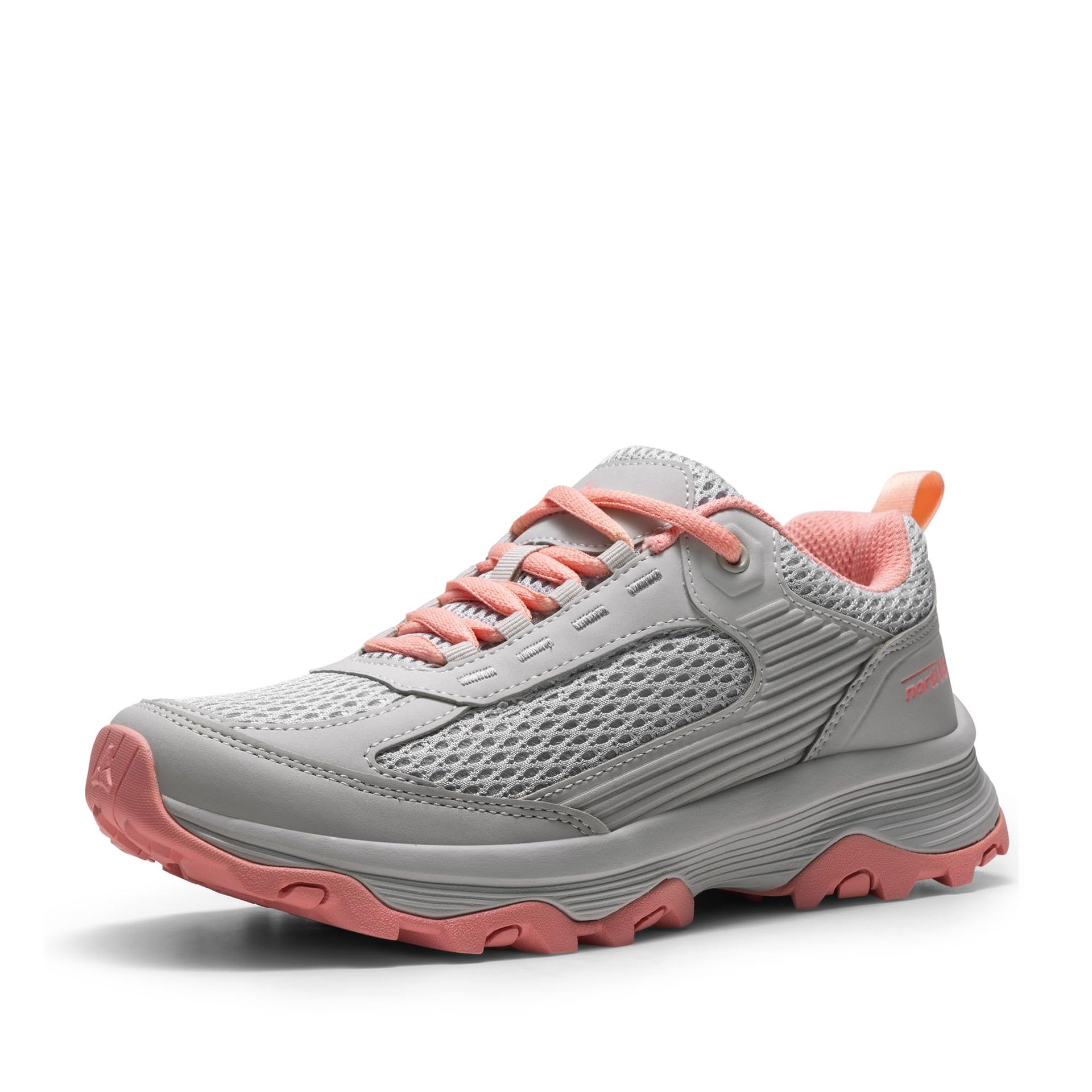 Women's Hiking Shoes Lightweight Breathable Mesh Outdoor Walking Trainers - Grey Pink UK 5