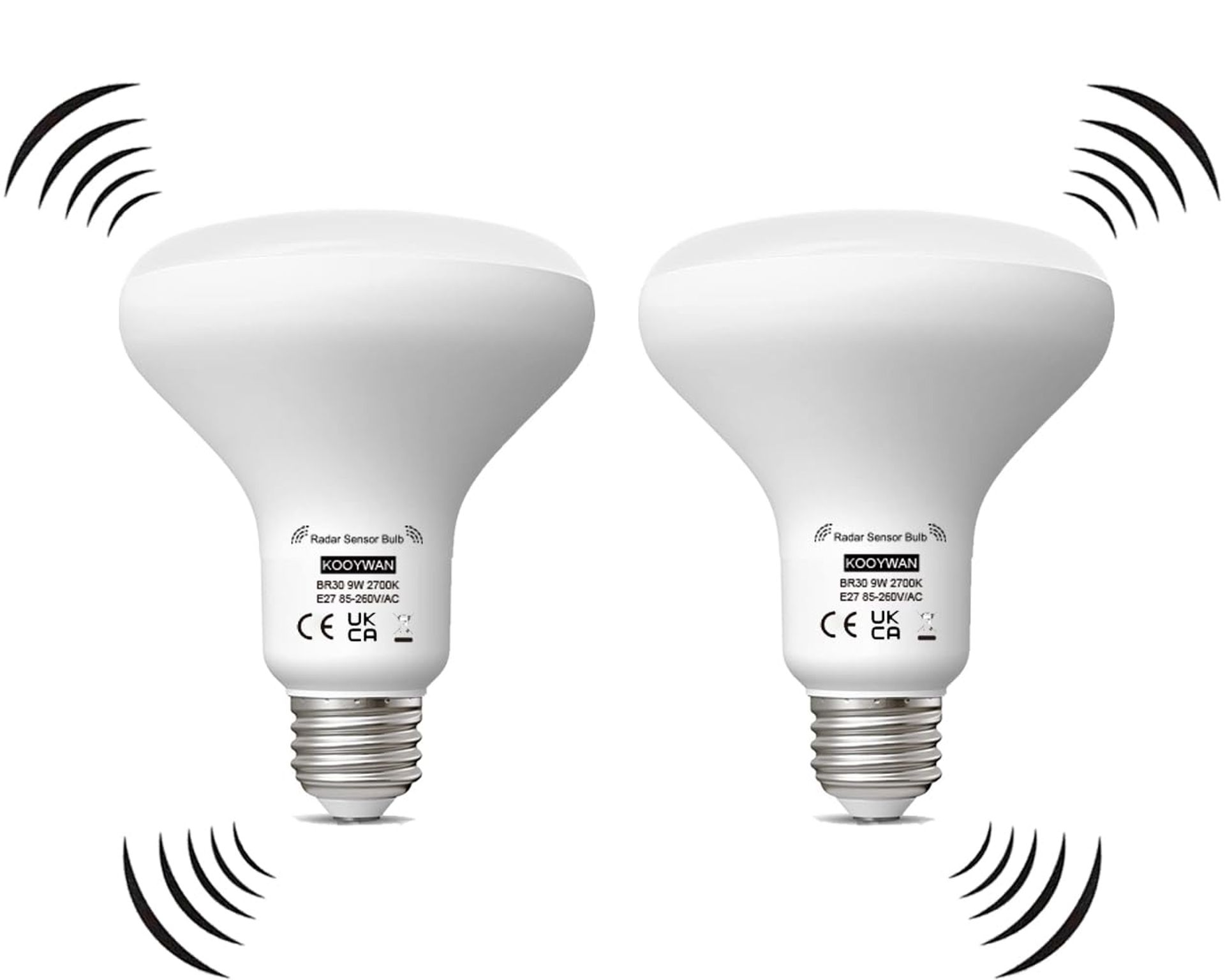 br30 E27 Smart bulb Radar Motion Sensor Light Bulbs,Dusk to Dawn Light Bulbs 9W 2700K Warm White LED Bulbs Auto On/Off for Indoor Outdoor Basements, Porch,Courtyards, Garage Pack of 2 [Energy Class A]