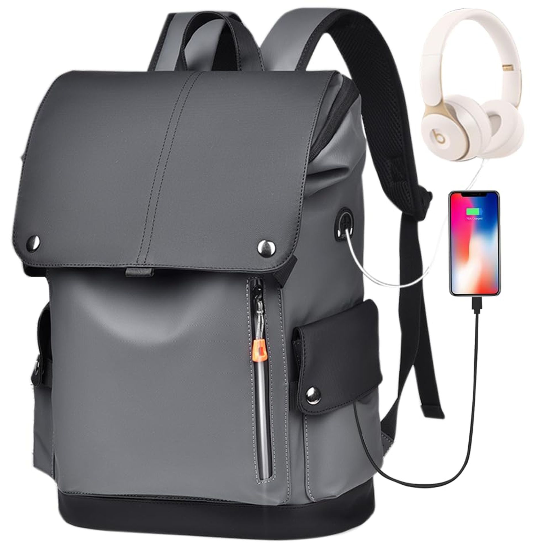 Men's Work Backpack Waterproof Anti-Theft Travel Rucksack Fits 17.3 inch Laptop - Grey XL