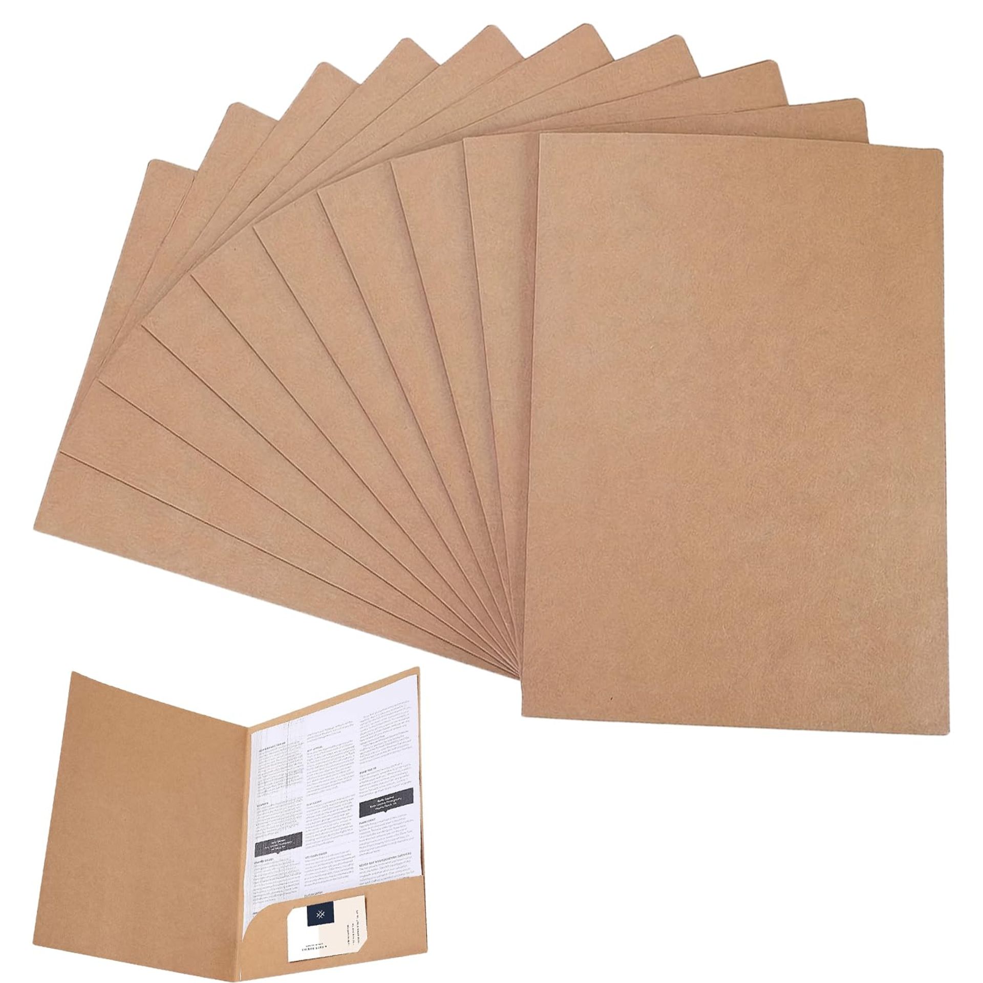 25-Pack A4 Khaki Kraft Paper Document File Folders with Card Slot - Classic Style