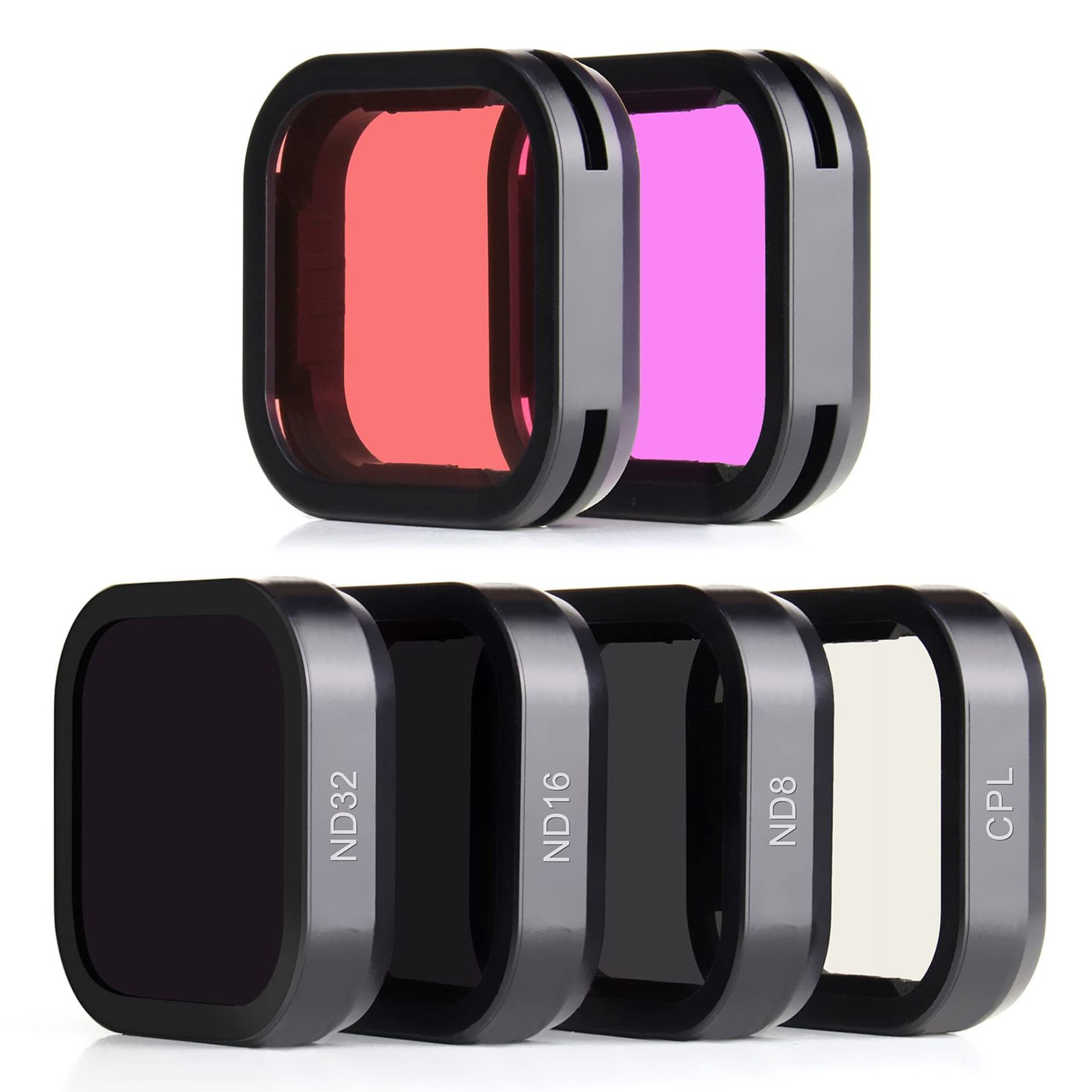 6-Pack Lens Filter Set for GoPro Hero 12 11 10 9 Black with ND8 ND16 ND32 CPL Magenta Red Filters - 6-Pack Filters for Hero 9 10 11 12 Black