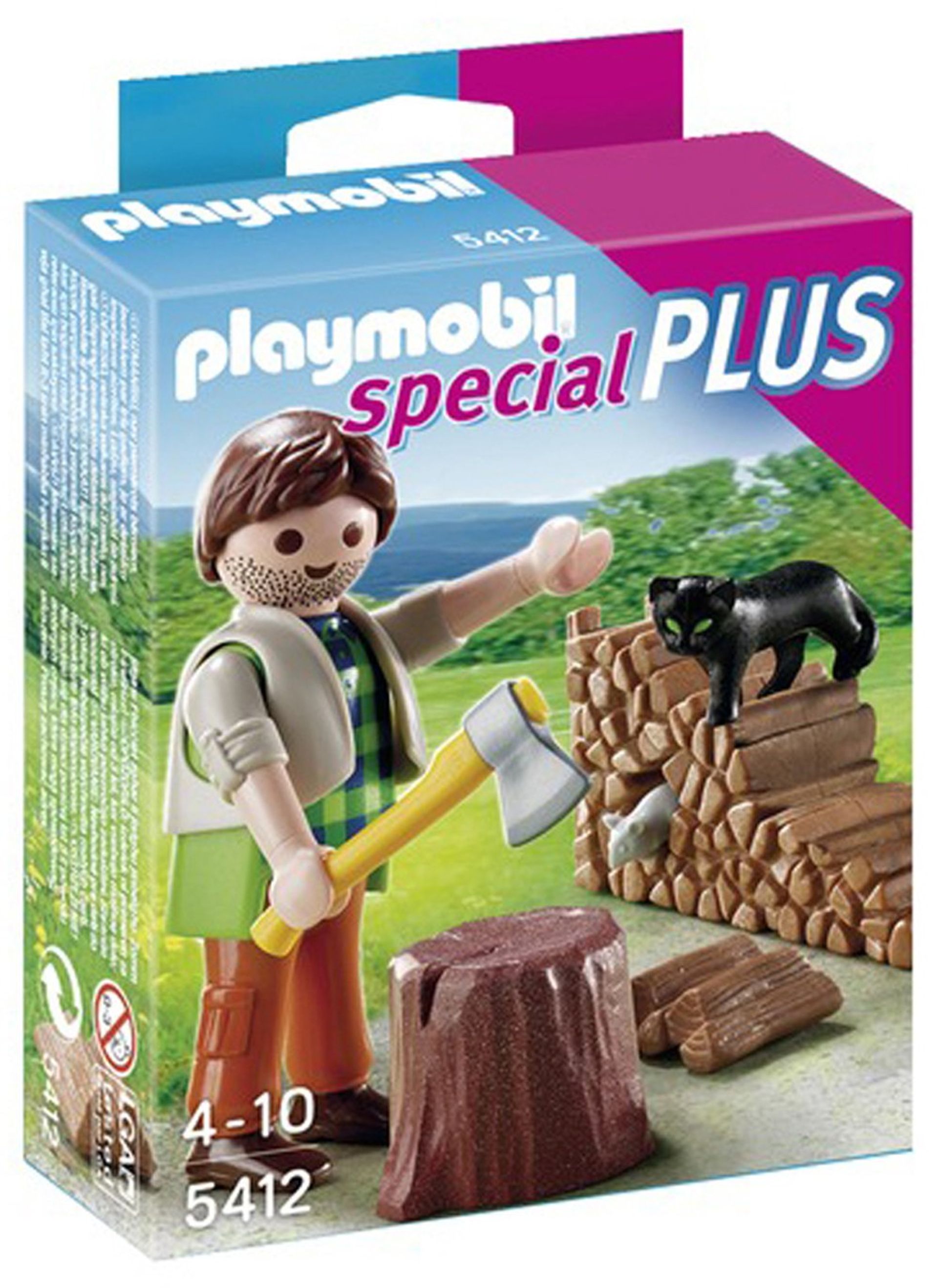 Playmobil Woodcutter Figure Set with Axe, Tree Stump and Black Cat - Black 5412