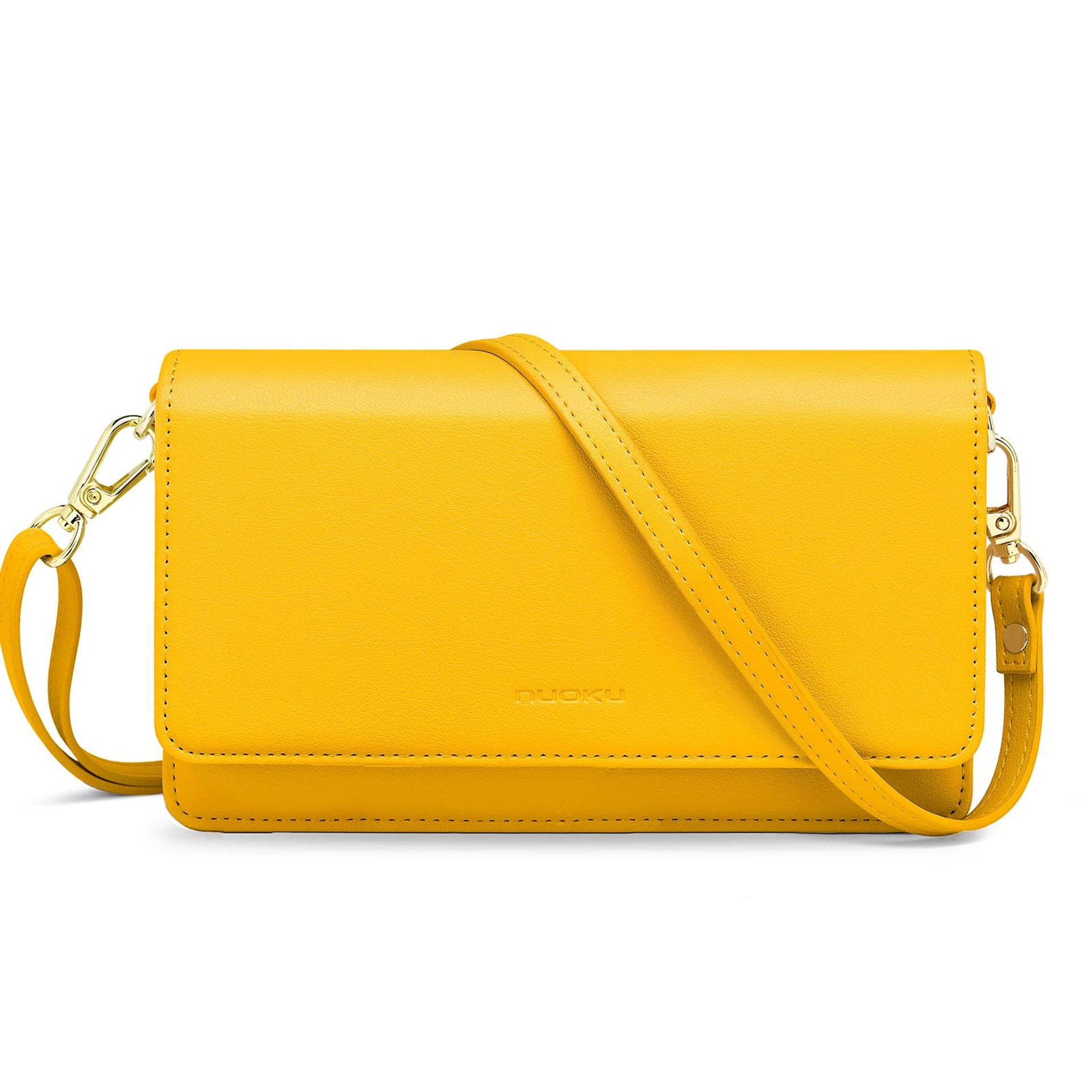 Women's Small Crossbody Bag Faux Leather Phone Purse Adjustable Strap - Yellow