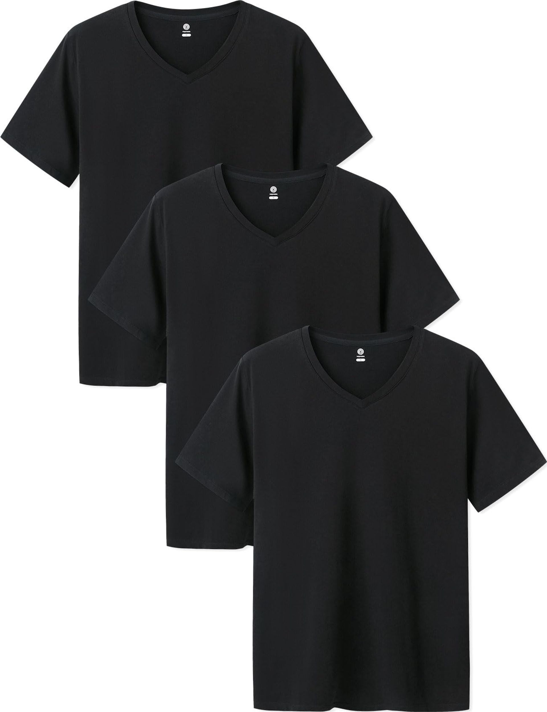 Men's Undershirts 3 Pack Premium Stretch Cotton Soft Short Sleeve V-Neck - Black M