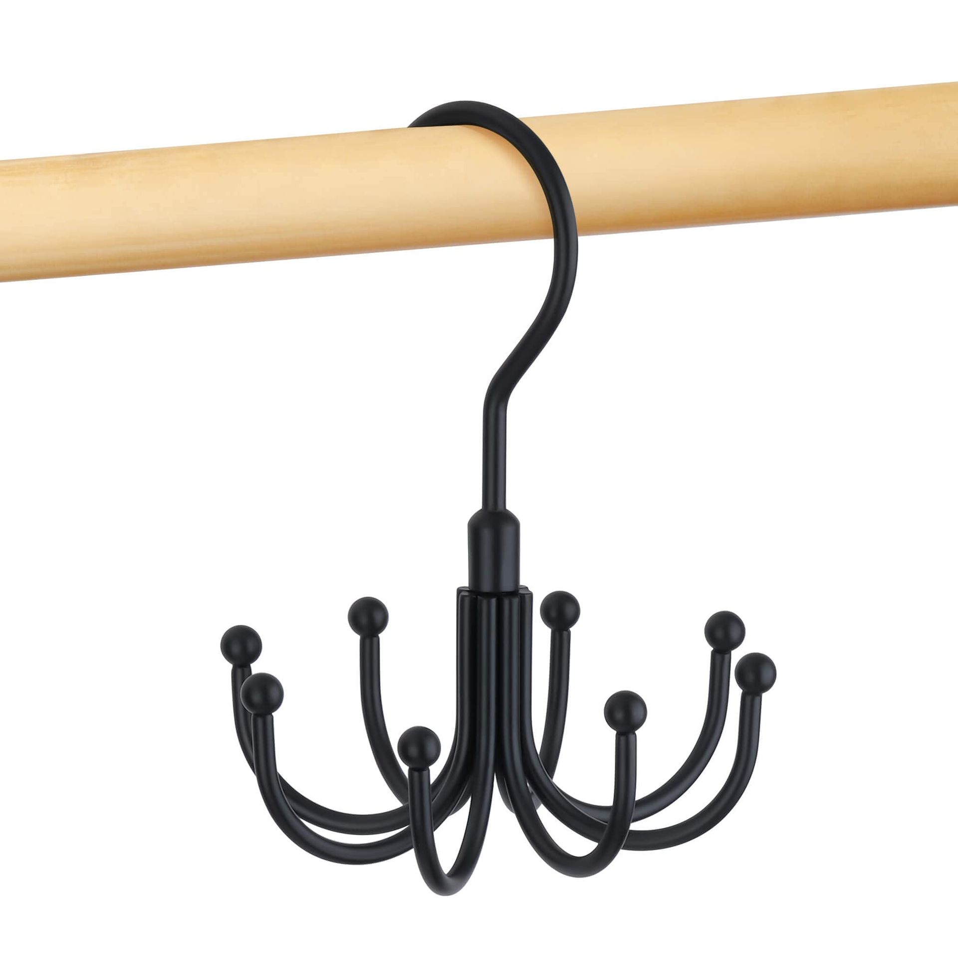 Space-Saving Black Swivelling Belt Hanger, Holds 24 Belts, 8 Hooks