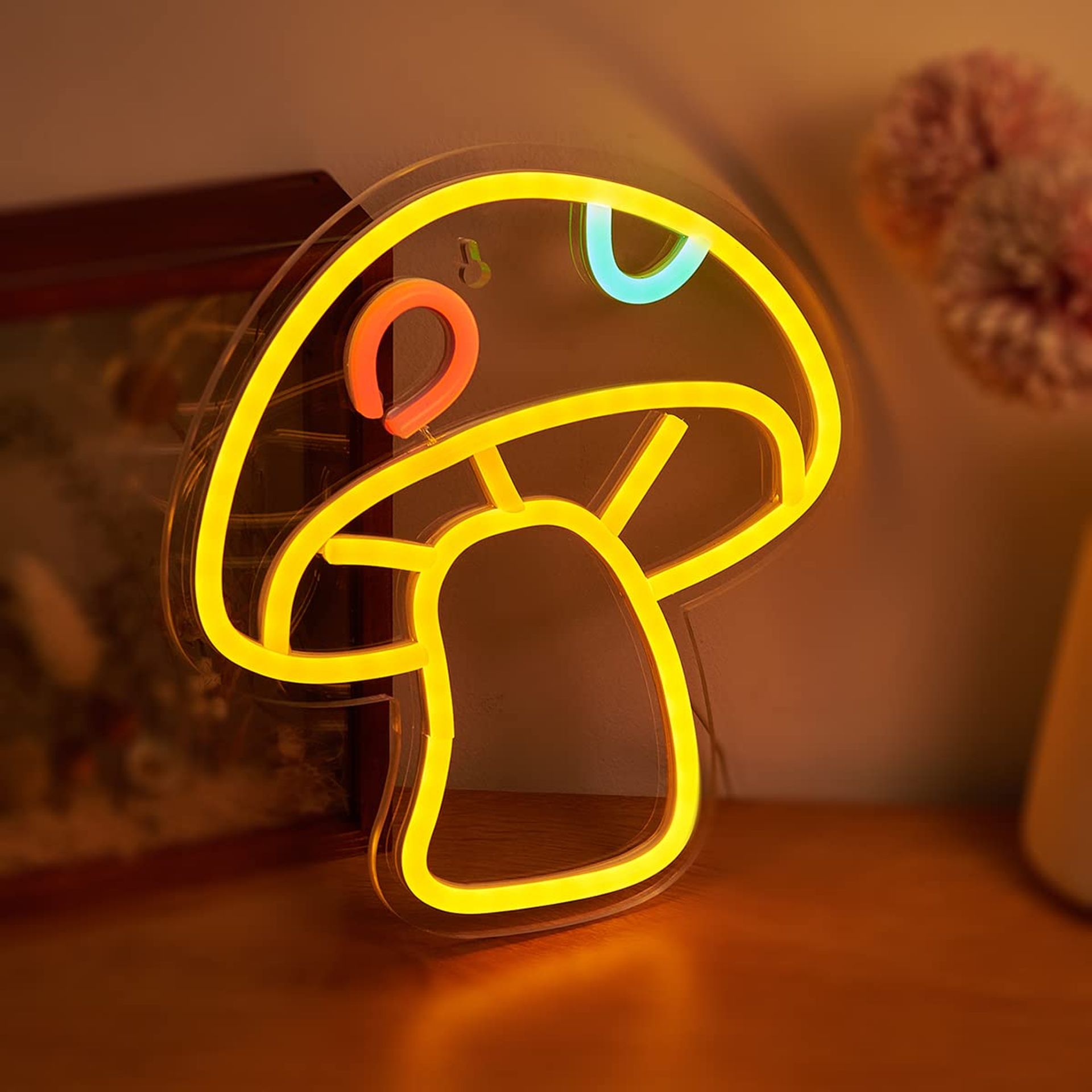 LED Neon Mushroom Sign - USB Powered, Cute 3D Wall Art for Bedroom, Living Room & Gaming Decor