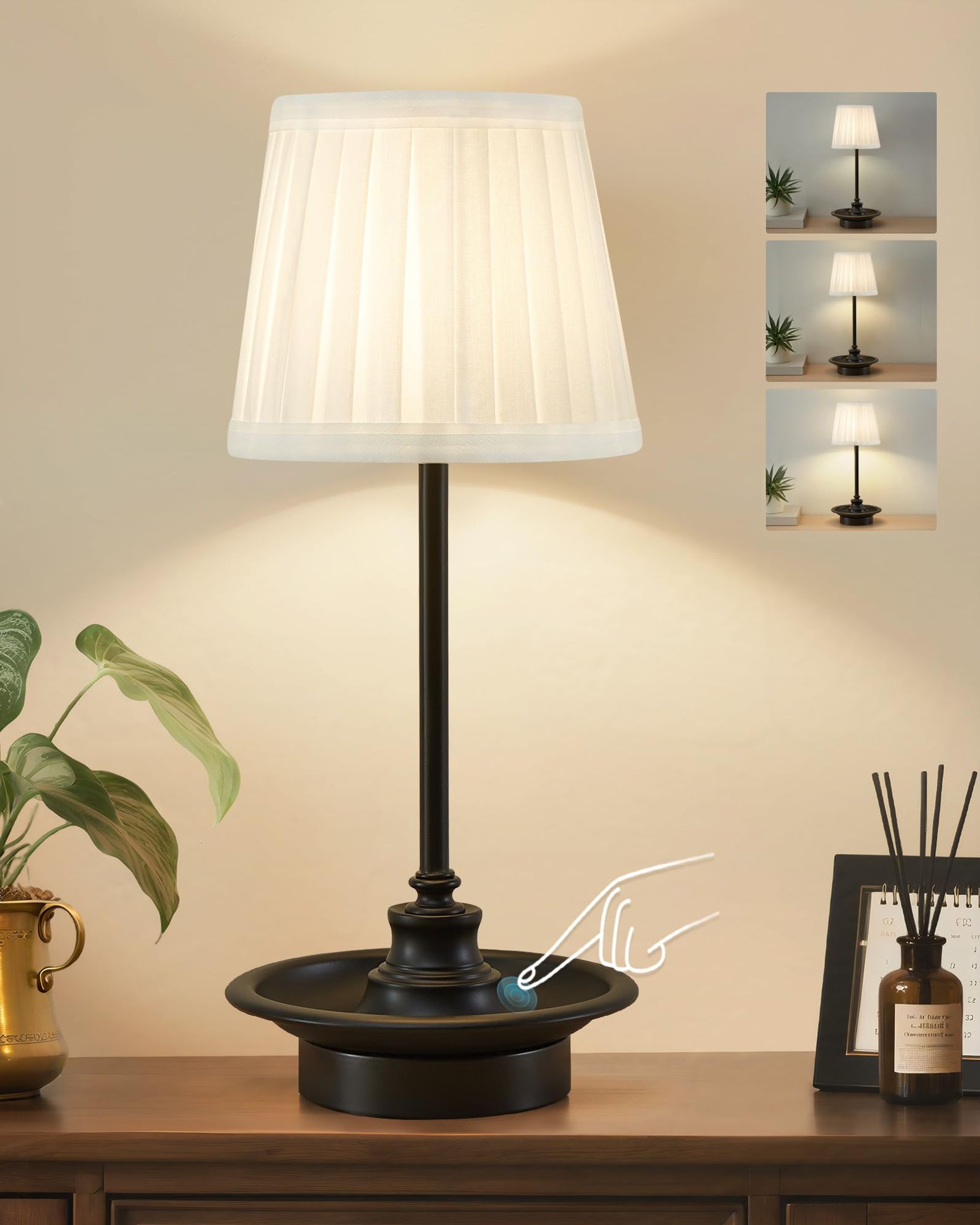 Rechargeable Cordless LED Table Lamp with Touch Control & 3 Brightness Levels – Portable Bedside Light for Home, Restaurant or Camping