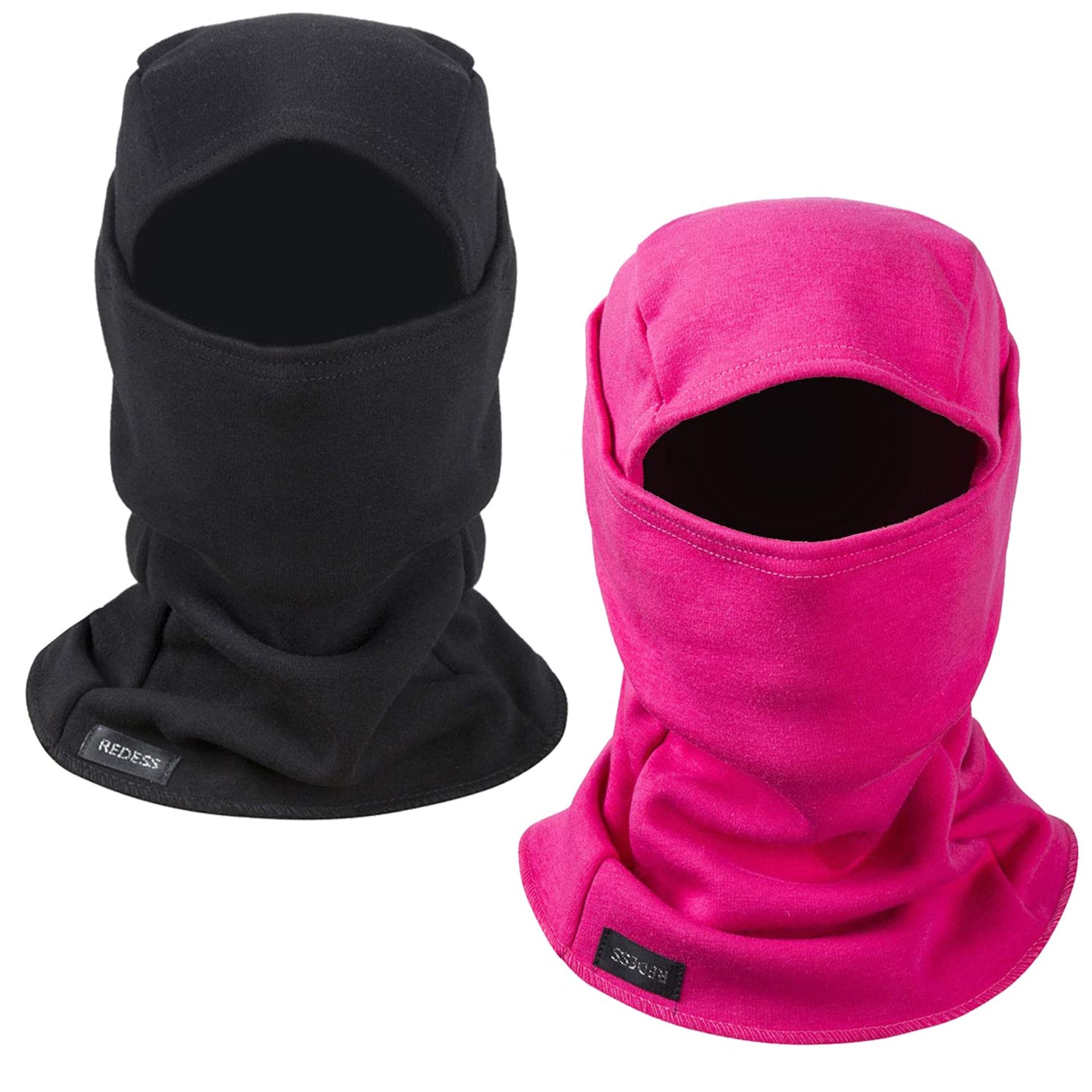 Warm Fleece Balaclava Windproof Ski Mask Motorcycle Face Cover for Winter Sports - Black+Rose One Size