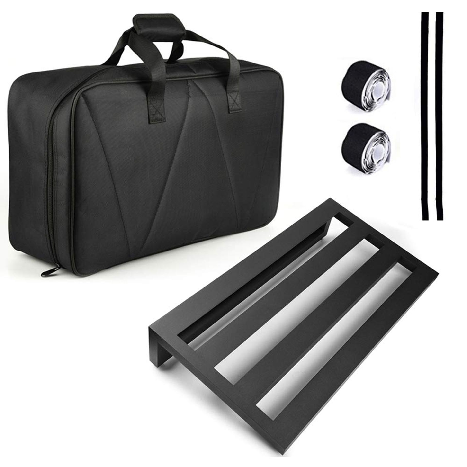 Pedal Board for Guitar and Bass Effects with Carry Bag and 2 Velcro Strips - Black 19.5 x 7.4 inch