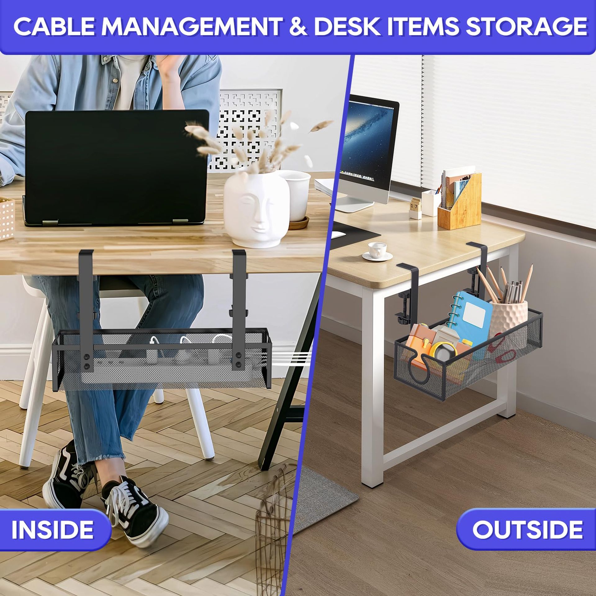 Under-Table Cable Management Wire Basket | Cable Caddy - View #2