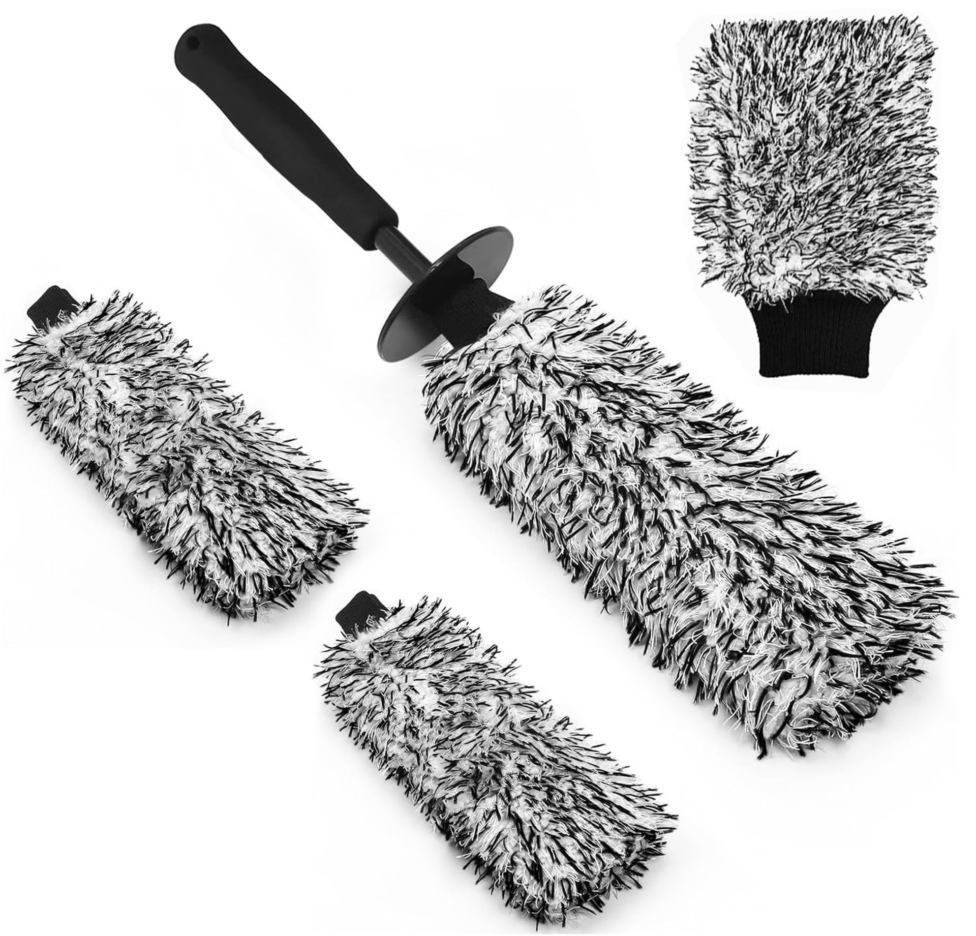 Car Wheel Cleaning Brush Kit with Microfibre Covers & Wash Mitt for Deep Alloy Rim & Tyre Care