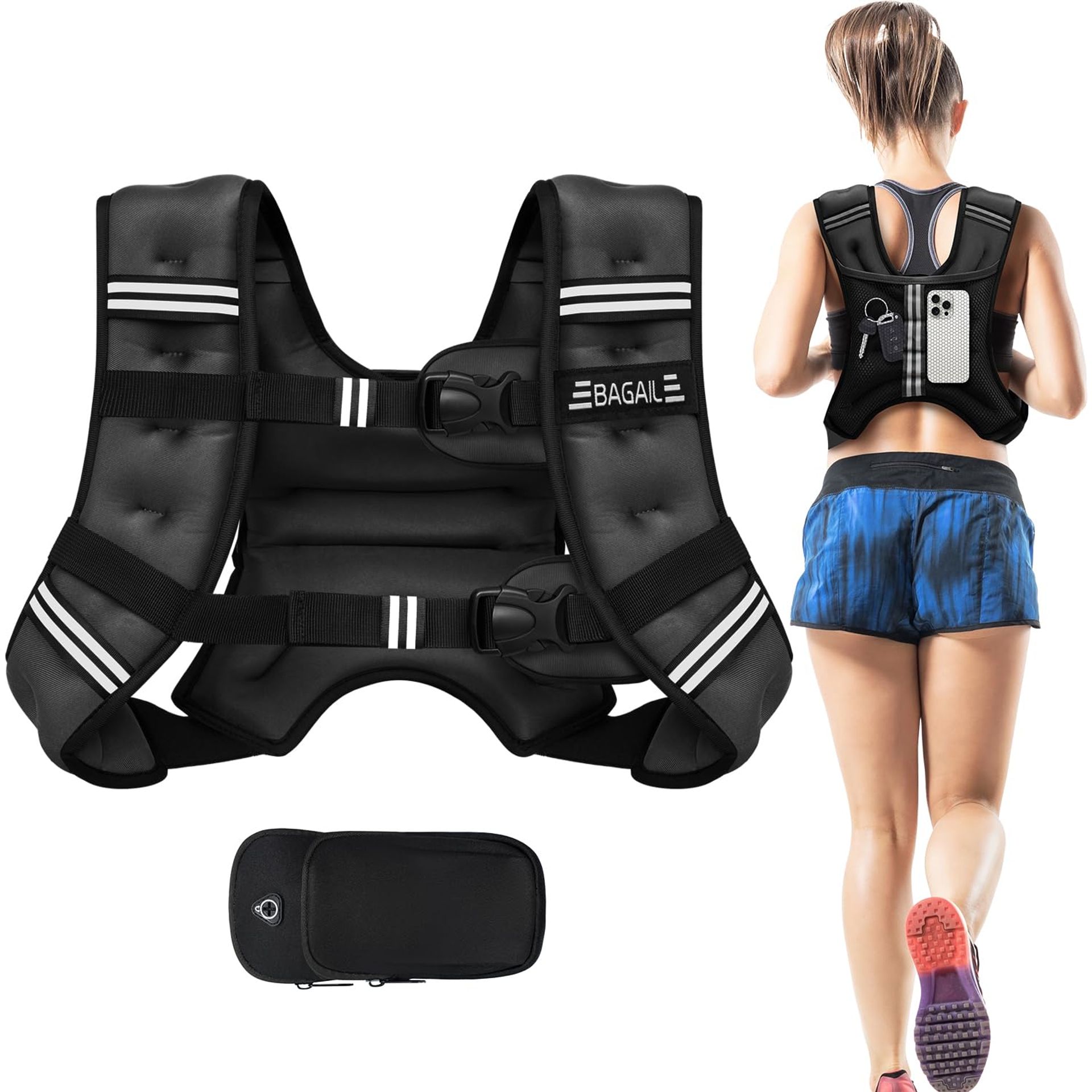 Weighted Vest for Strength and Endurance Training Adjustable Fit with Convenient Pocket and Iron Sand Fill - Black 15 lb