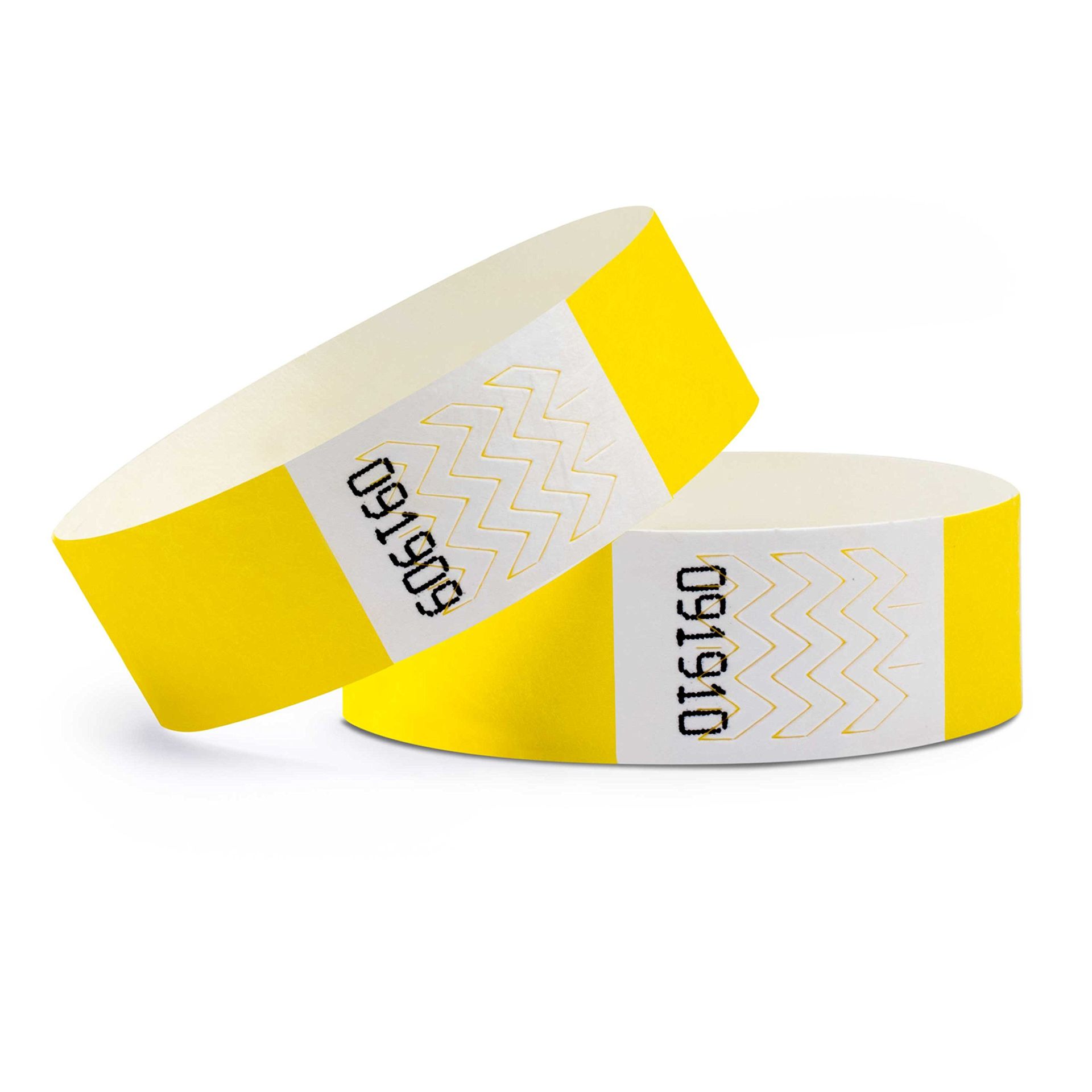 500 Tyvek Event Wristbands Tear-Resistant Waterproof Adhesive Closure - Yellow 19x254mm