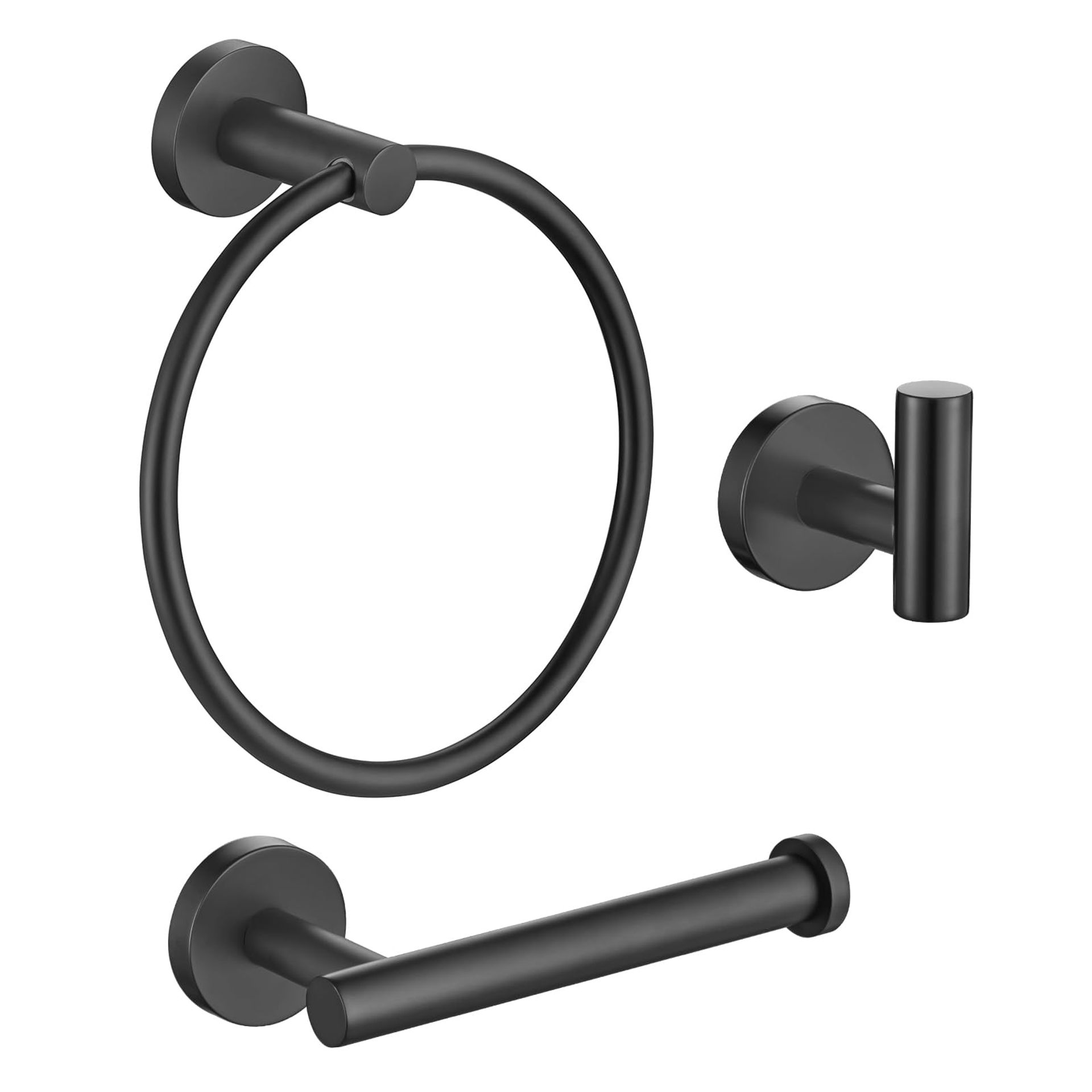 Bathroom Accessories Set 3-Piece – Towel Hook, Toilet Roll Holder & Towel Ring, Stainless Steel, Matte Black Finish