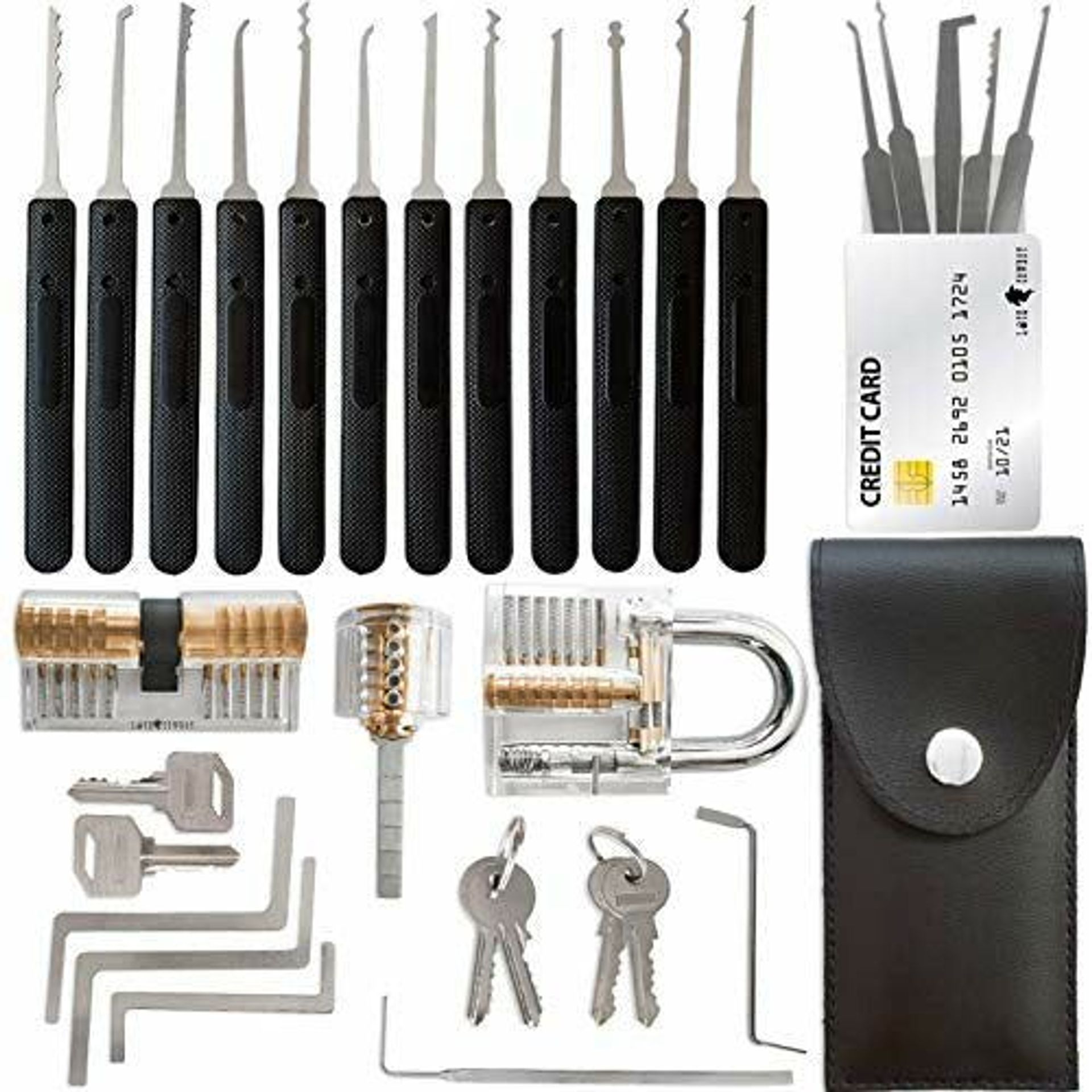 Kit de Crochetage Serrure 19 Pièces, Outils de D'entraînement avec 1 Serrure Transparente | Leroy Merlin