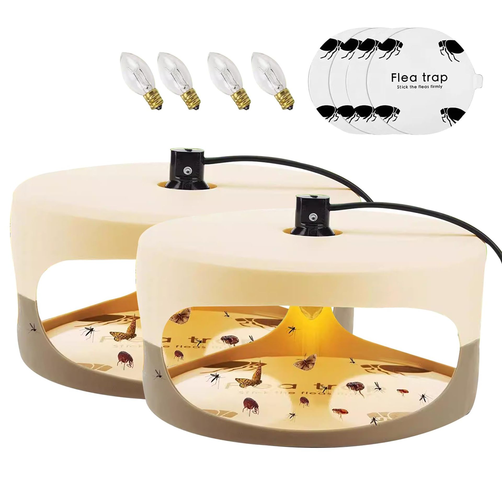 Flea Traps for Home Indoor Use, 2 Pack Electric UV & Heat Insect Catcher with Sticky Discs, Odourless & Safe Pest Control