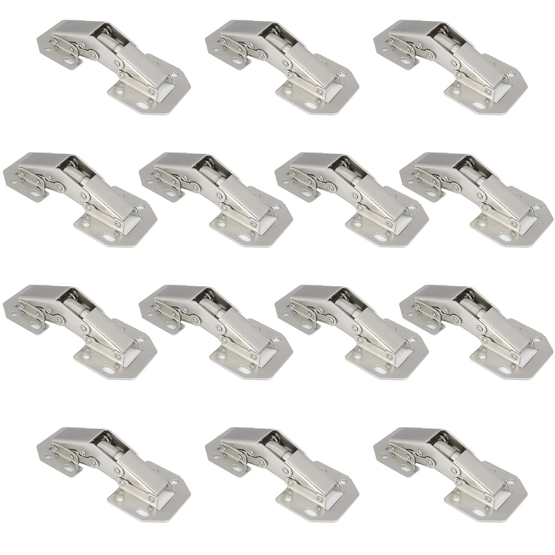Cobenga 14 Pcs Modern Silver Stainless Steel Cabinet Hinges, 4-Inch 90 Degree Full Overlay Soft Close Hinges for Kitchen Cupboard Doors