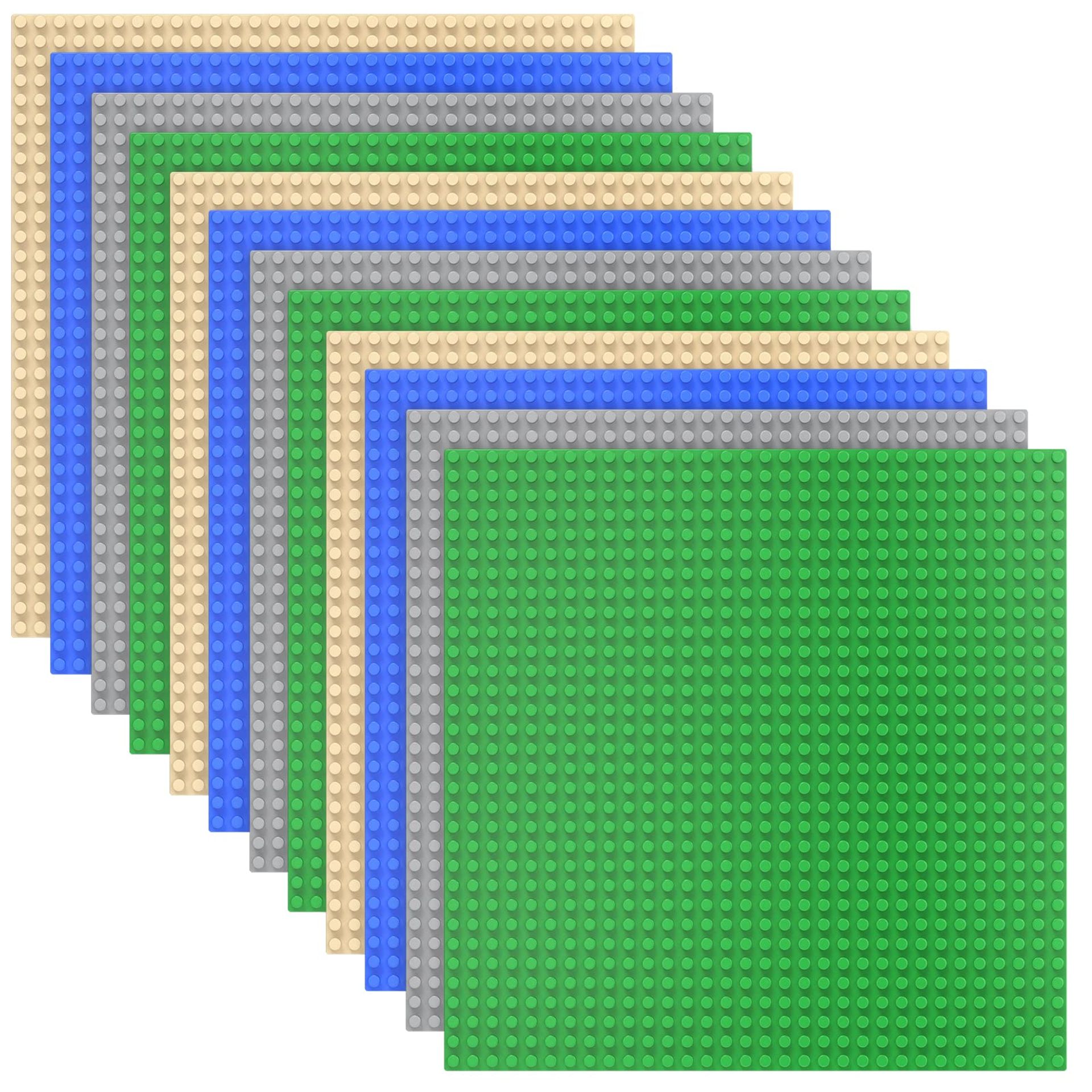Building Baseplates 12 Pack Classic 10" x 10" Compatible with Major Brands for Creative Play - Green Blue Grey Sand 12 Pack