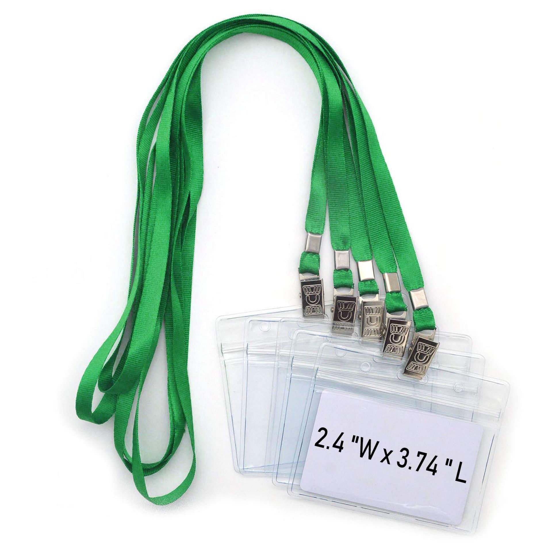 Lanyards with ID Holder 50pcs Waterproof Clear Name Badge Pouches for Cards & Passes - Green 32 Inch