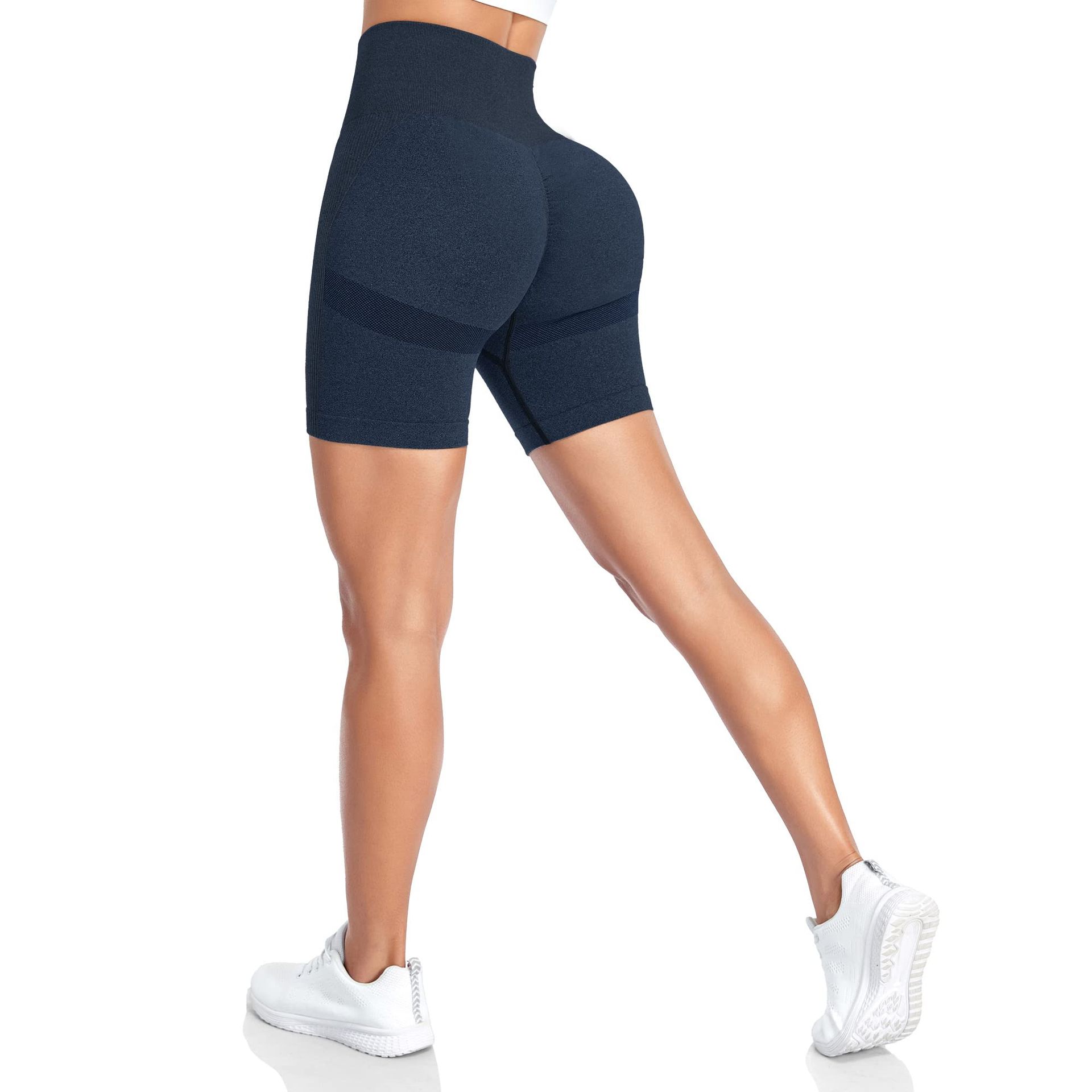 High Waisted Seamless Gym Shorts for Women - Butt Lifting Cycling & Yoga Activewear, Navy, Size S