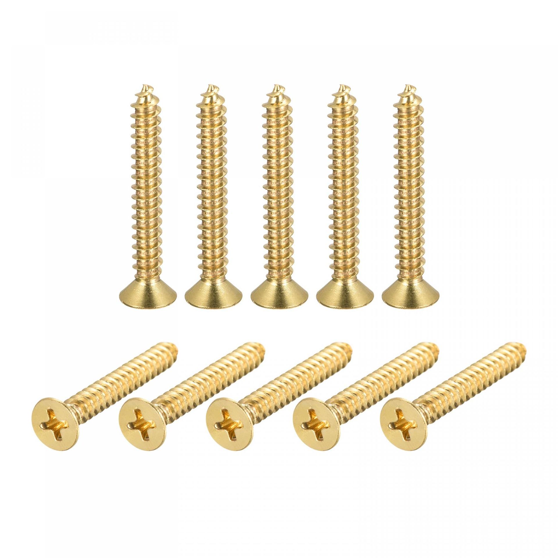 Brass Wood Screws M5x35mm Phillips Flat Head for Furniture & Door Hinges - 32 Pack