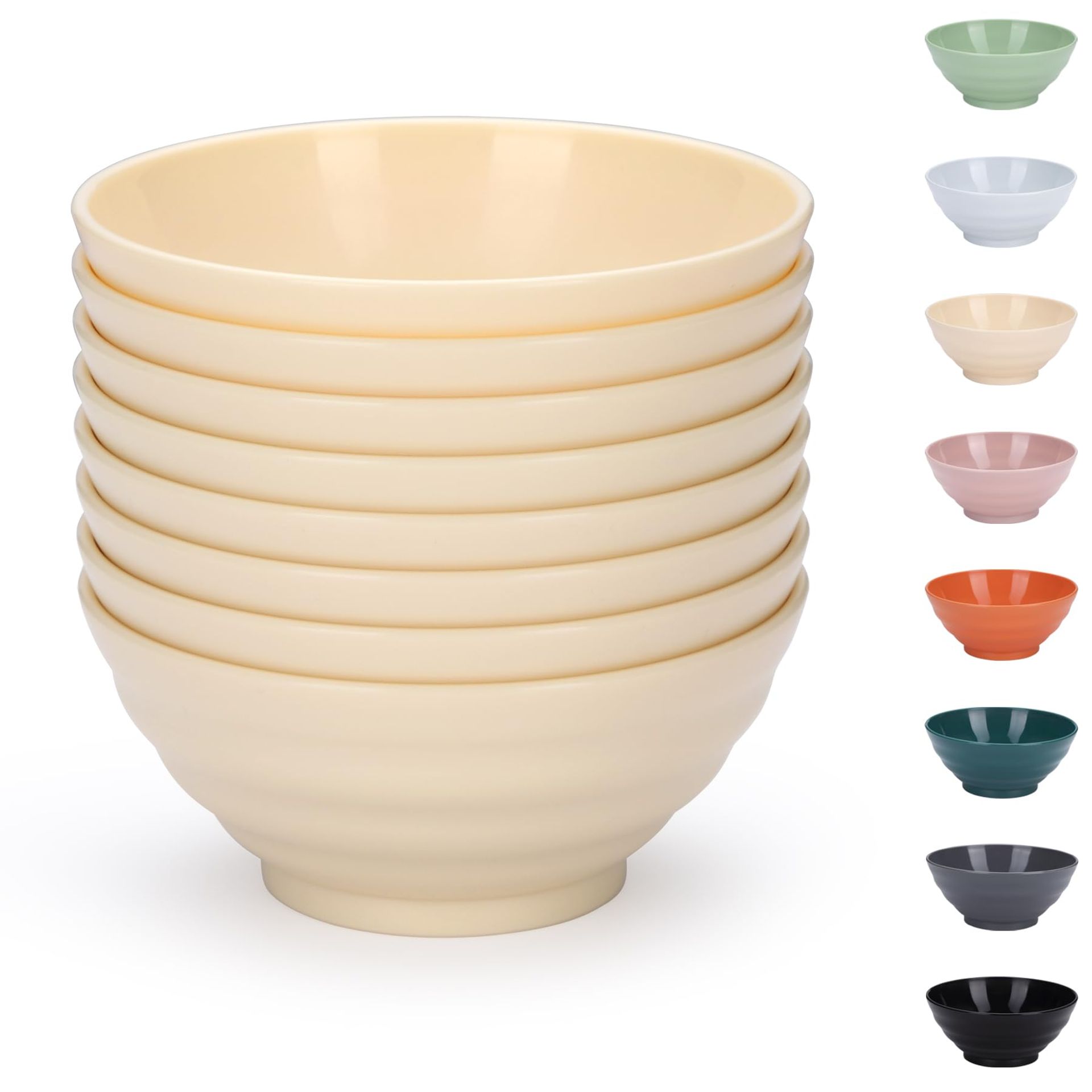 Evanda 8-Piece Unbreakable Plastic Bowls Set, 750ml, Cheese White – Perfect for Cereal, Soup, Pasta & More