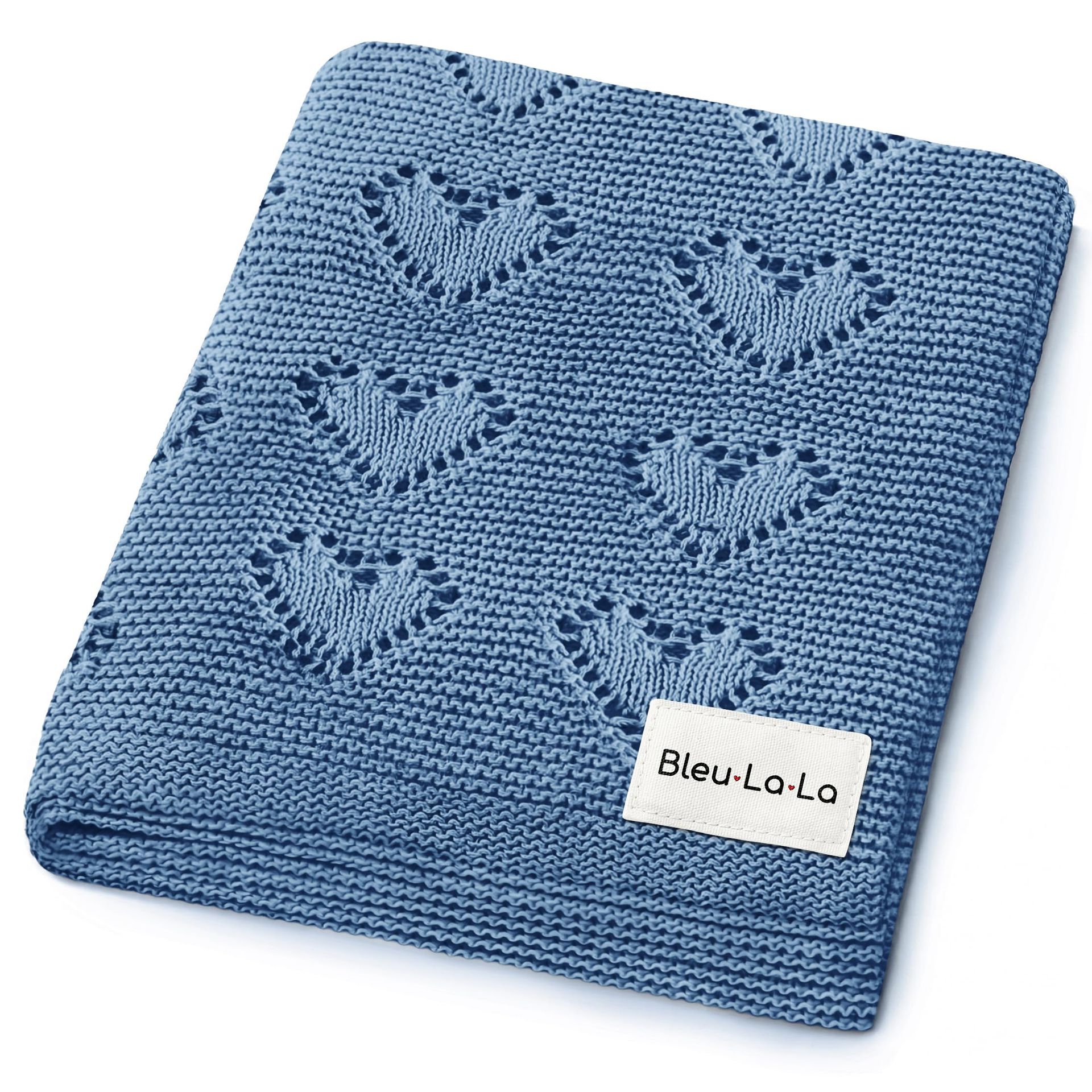 Cotton Knit Baby Swaddle Blanket Soft Breathable All-Season Comfort - Denim Blue 0-2 Years