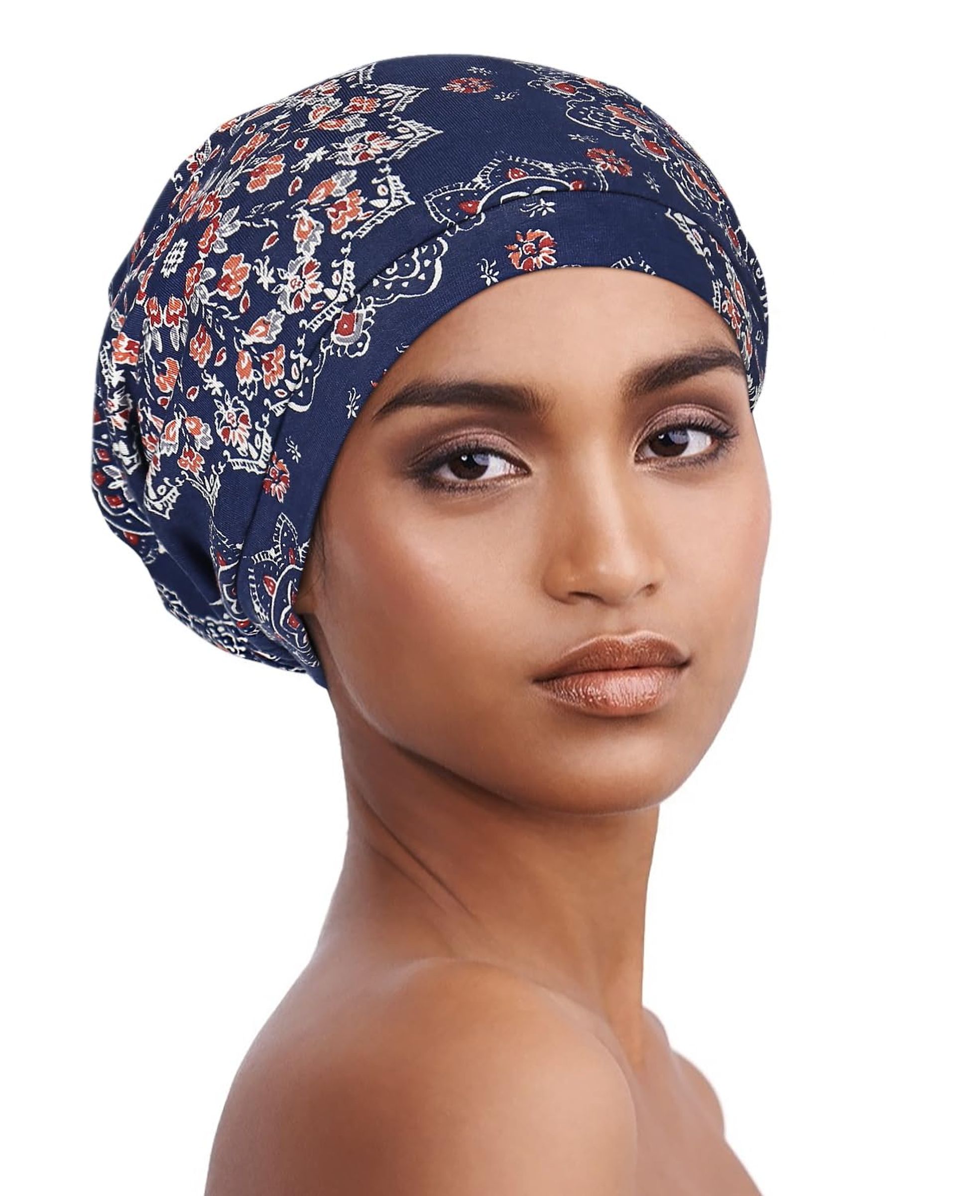 Women's Satin Lined Slouch Beanie Cap for Thin or Curly Hair Sleep Wear - Elegant Butterflies One Size
