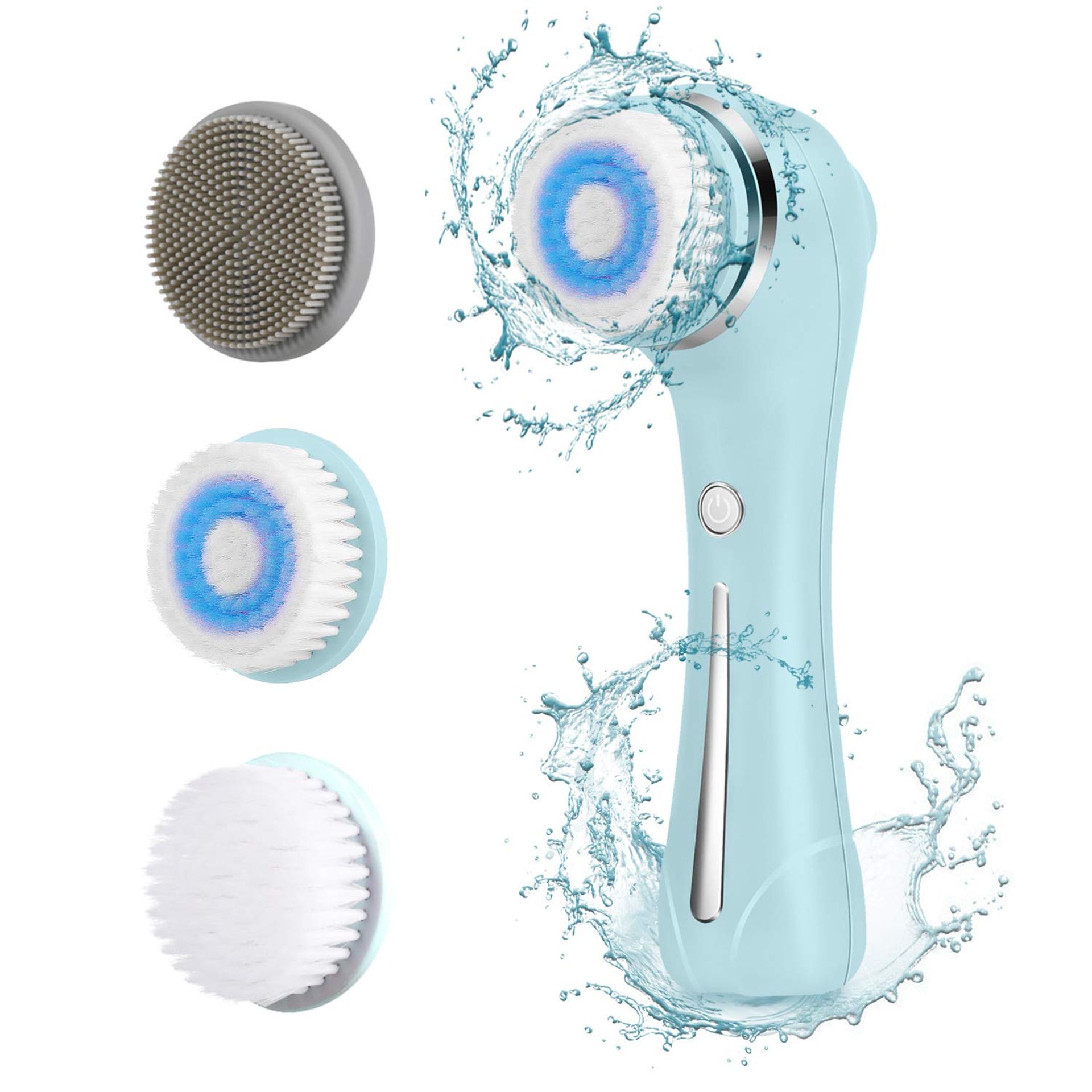Waterproof Facial Cleansing Brush with EMS Massager for All Skin Types - 3 Brush Heads