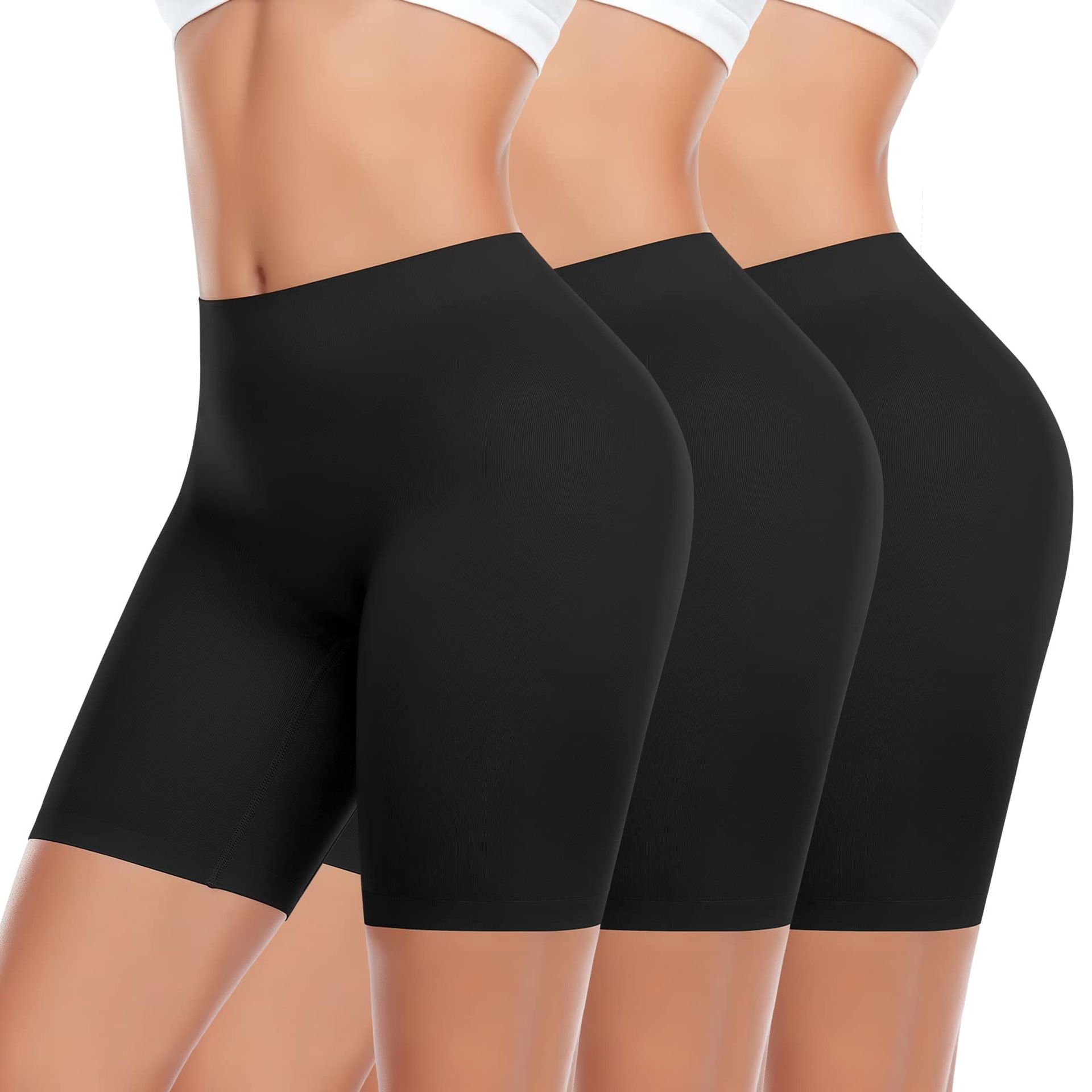 Women's Anti Chafing Slip Shorts Seamless Underwear for Dresses 3 Pack - Black M
