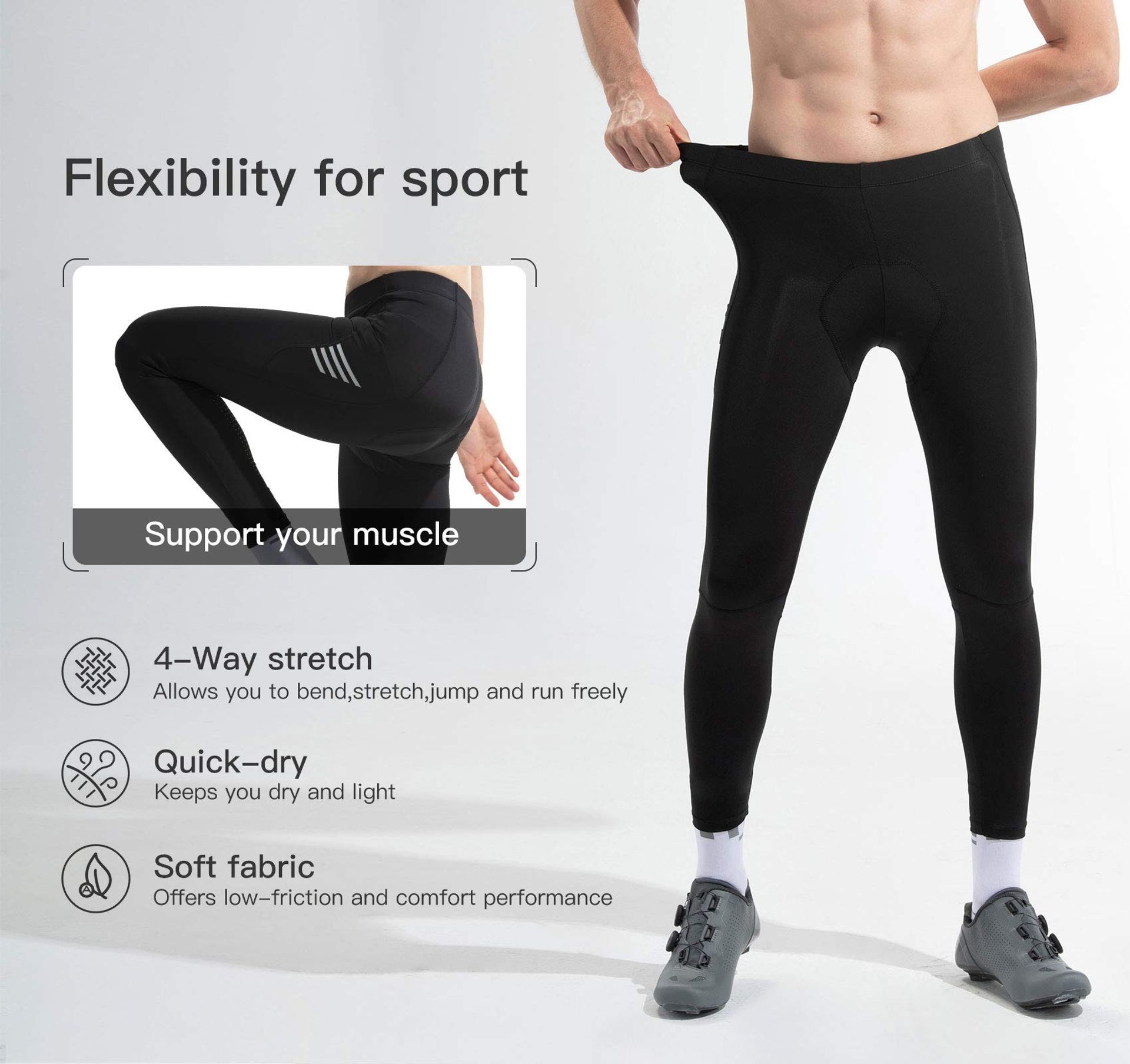 Pantalon De Cyclisme Long Santic Homme – Respirant, Rembourrage 4D Gel, Bandes Réfléchissantes Pour VTT/Moto
